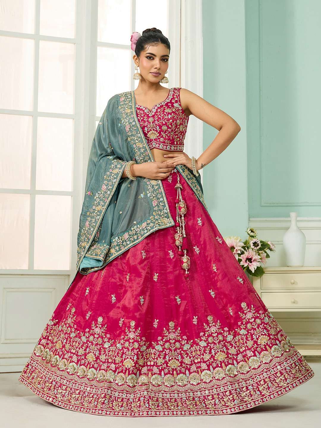 INDIAN DESIGNER BOLLYWOOD WEDDING PARTY WEAR HEAVY SILK PINK LEHENGA CHOLI NT 6164 A