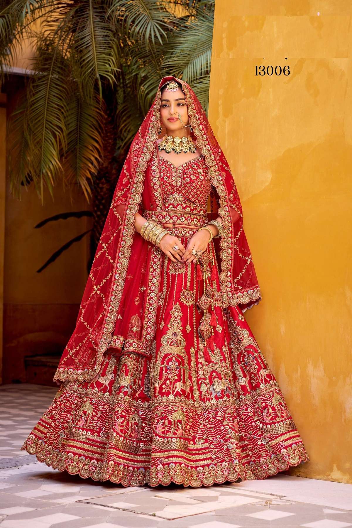 WEDDING BRIDAL WEAR INDIAN PREMIUM SILK RED LEHENGA CHOLI WITH DOUBLE DUPATTA NT ANNTS 13006