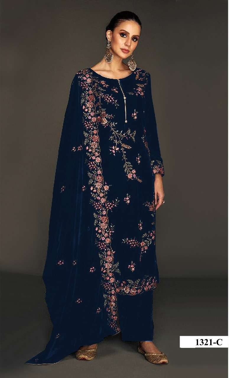 WEDDING PARTYWEAR STRAIGHT BLUE VELVET SUIT COLLECTION HT 1321 C
