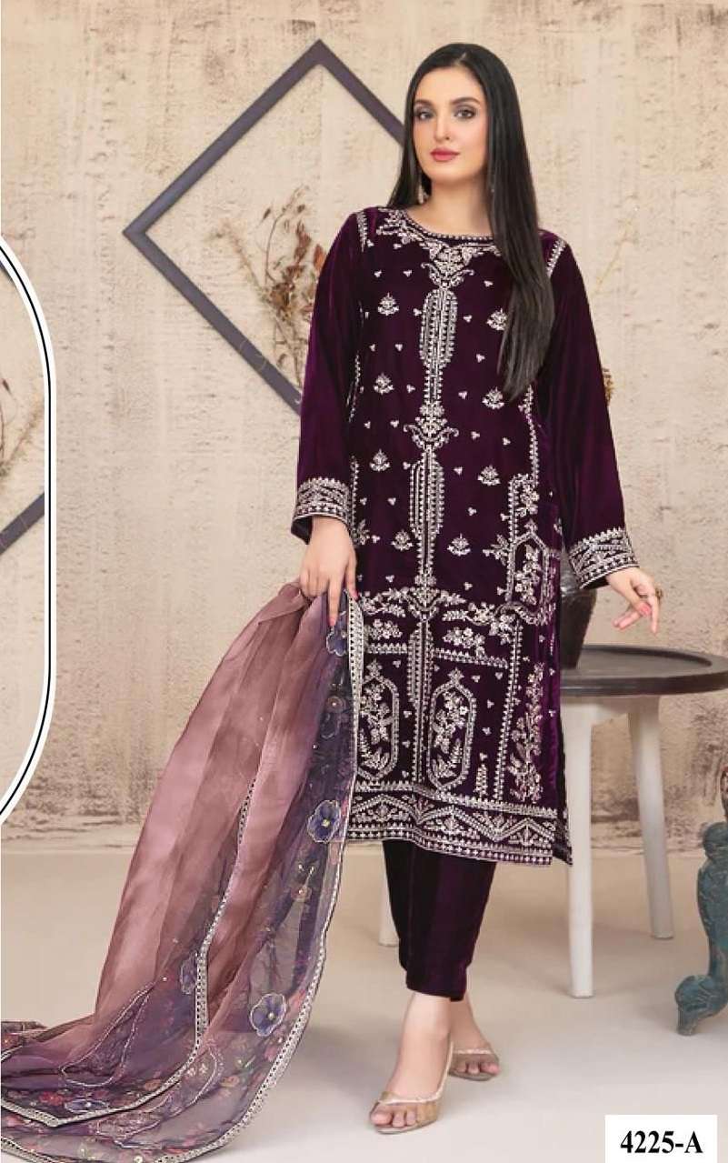 WEDDING PARTYWEAR STRAIGHT MAGENTA VELVET SUIT COLLECTION JG 4225 A