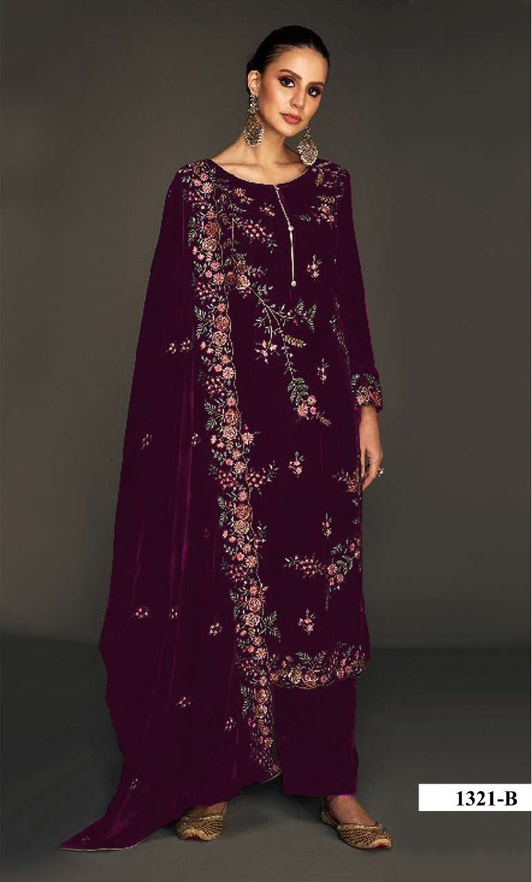 WEDDING PARTYWEAR STRAIGHT MAGENTA VELVET SUIT COLLECTION HT 1321 B