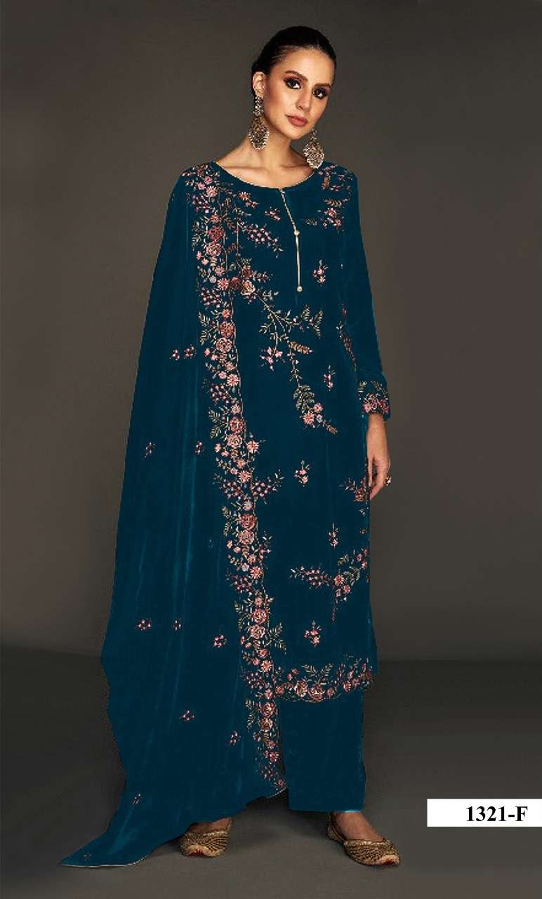 WEDDING PARTYWEAR STRAIGHT TEAL BLUE VELVET SUIT COLLECTION HT 1321 F