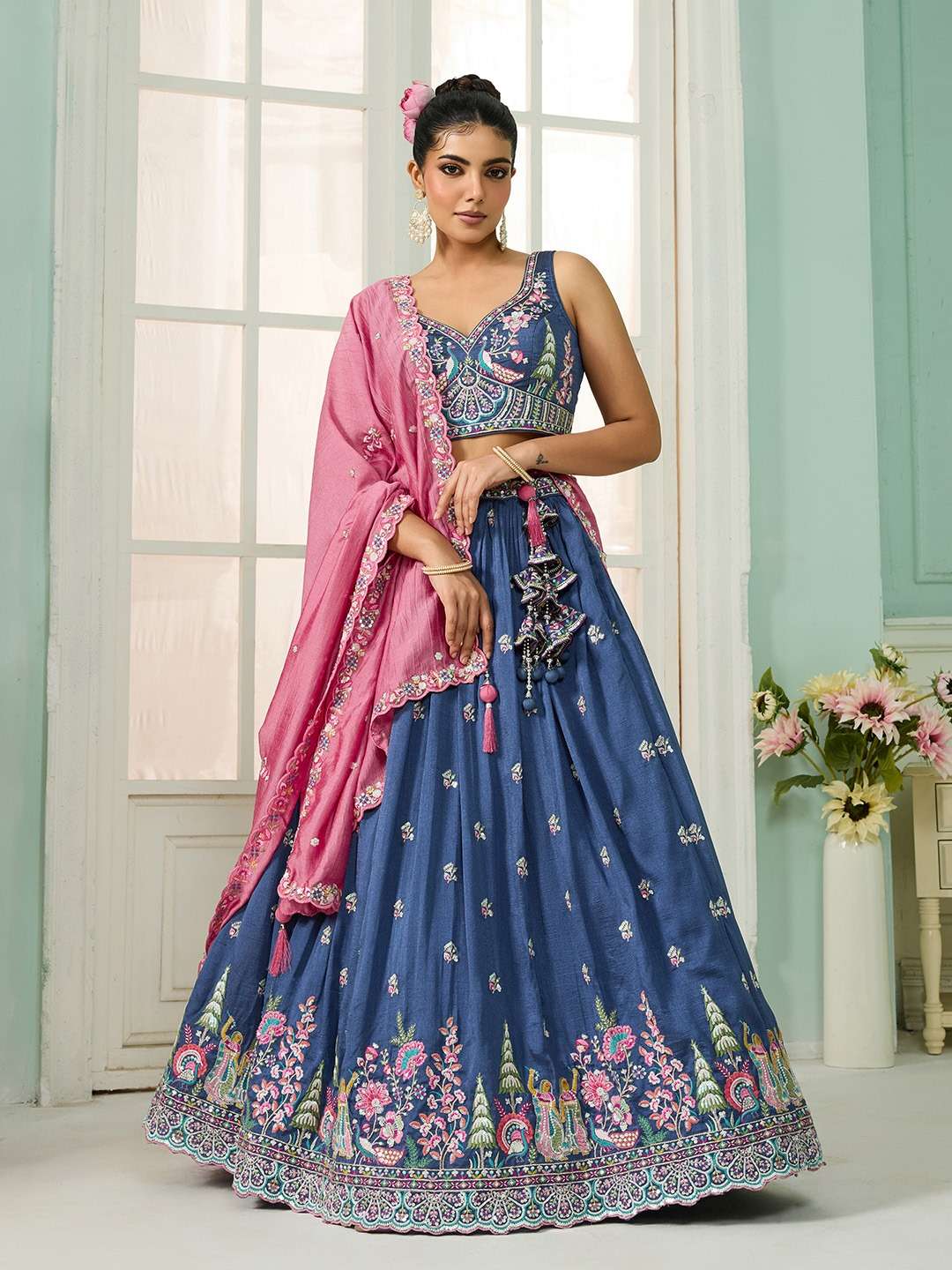 DESIGNER BRIDAL WEDDING PARTY WEAR HEAVY SILK BLUE LEHENGA CHOLI SENHORA DRESSES NT 6200 C