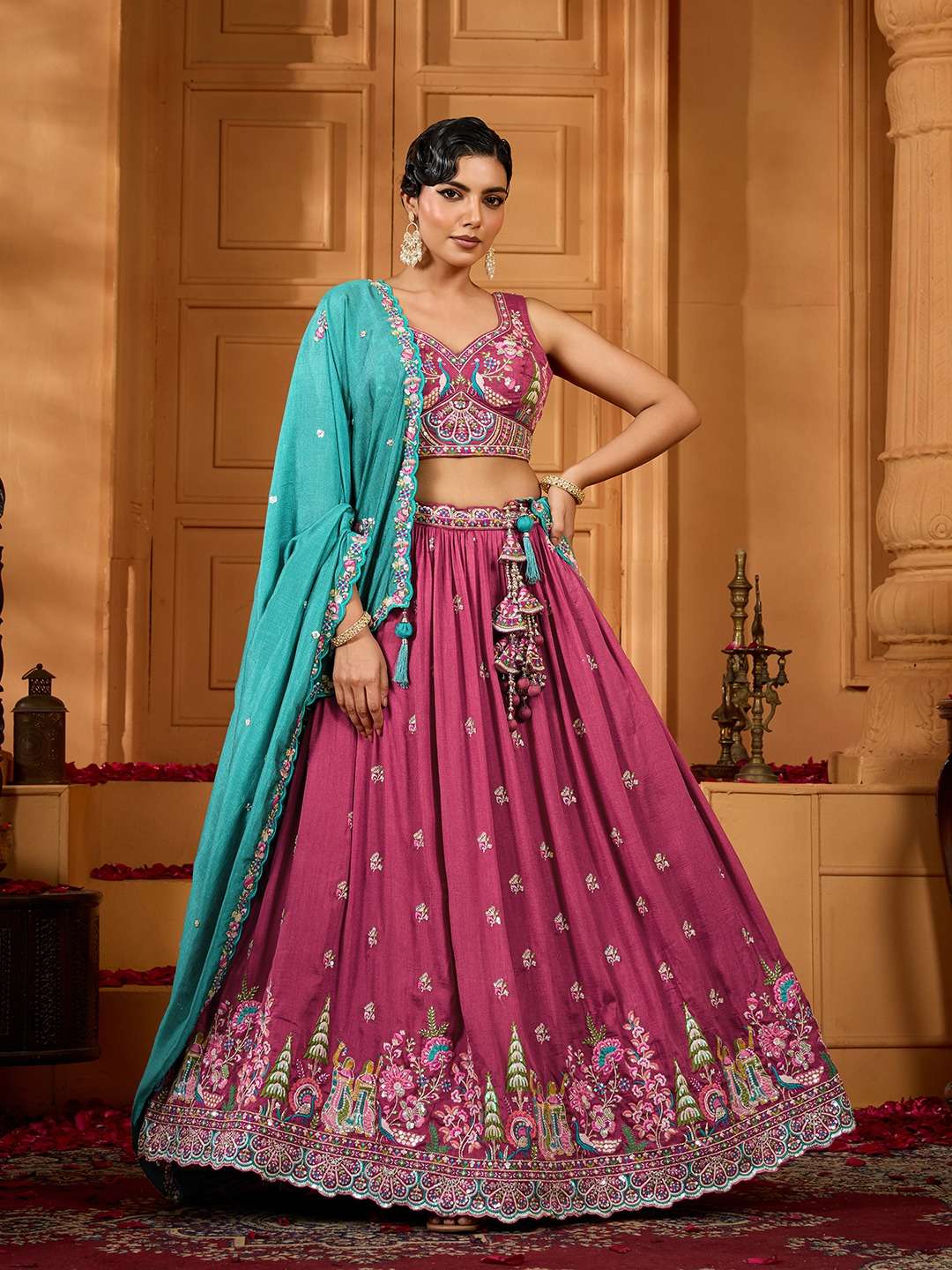 DESIGNER BRIDAL WEDDING PARTY WEAR HEAVY SILK ROSE GOLD LEHENGA CHOLI SENHORA DRESSES NT 6200 A