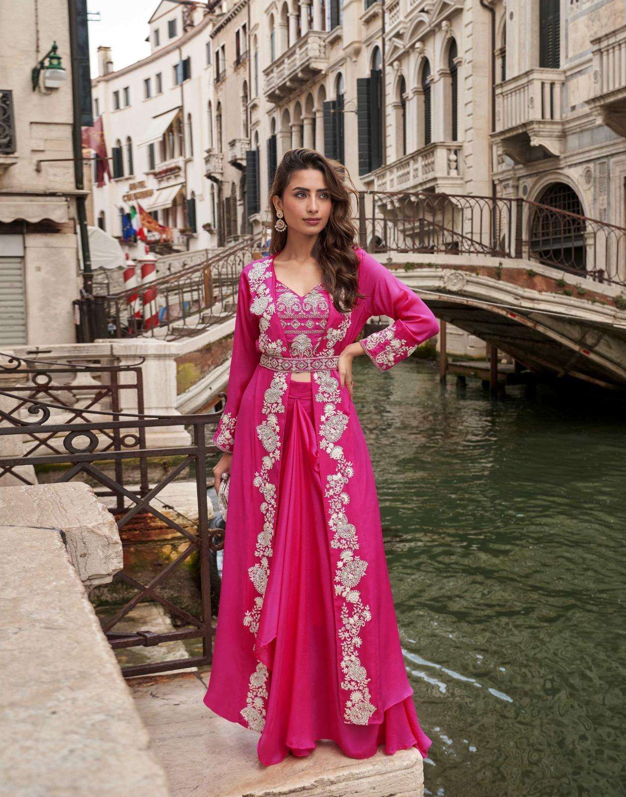 DESIGNER FANCY PARTY WEAR RANI PINK BLOUSE KOTI PLAZZO SALWAR SUIT COLLECTION SY MELODI 10102