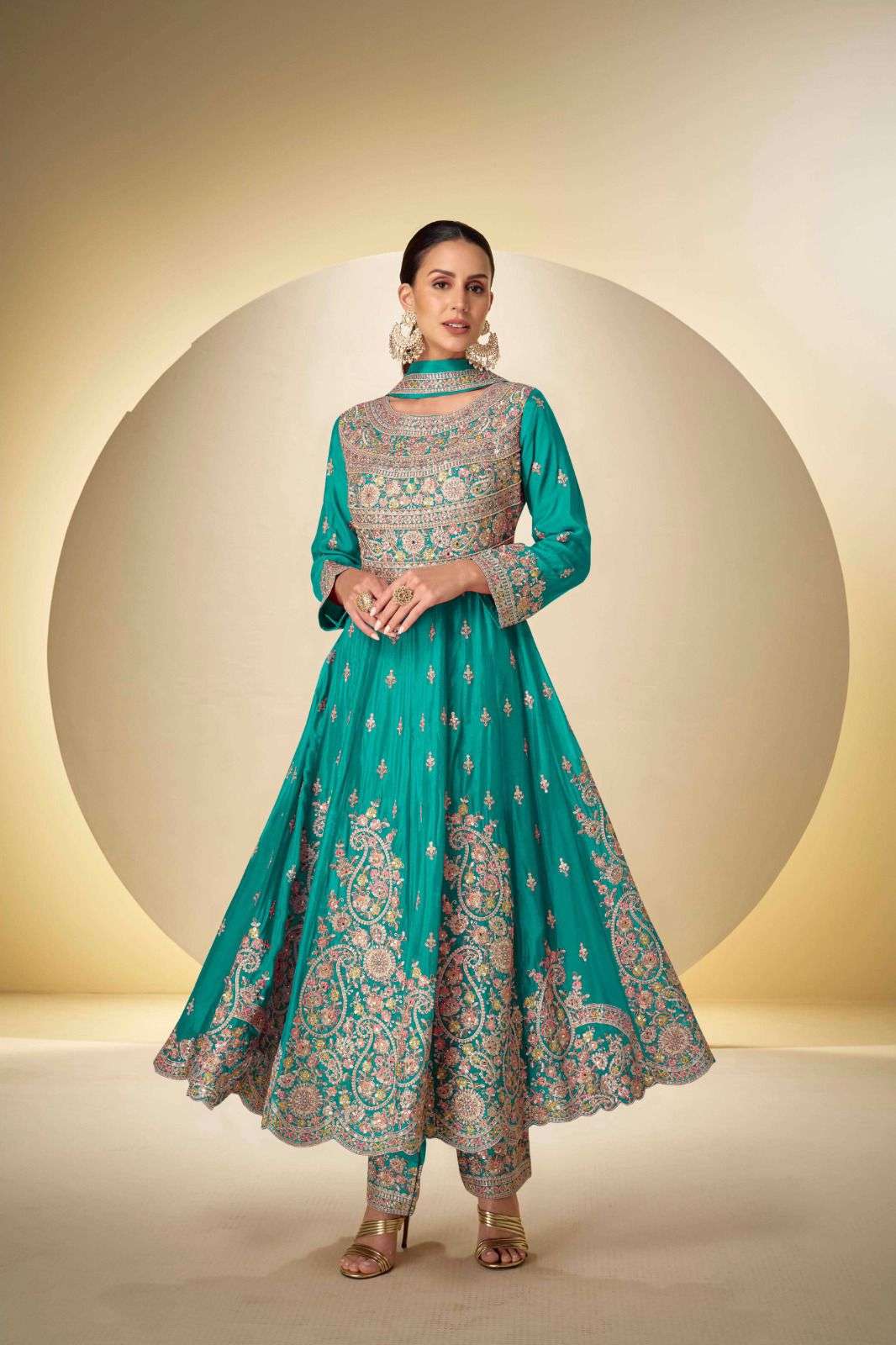 DESIGNER FANCY PARTYWAER REAL CHINON RAMA BLUE ANARKALI SALWAR SUIT COLLECTION GL RASBARI 7626 C