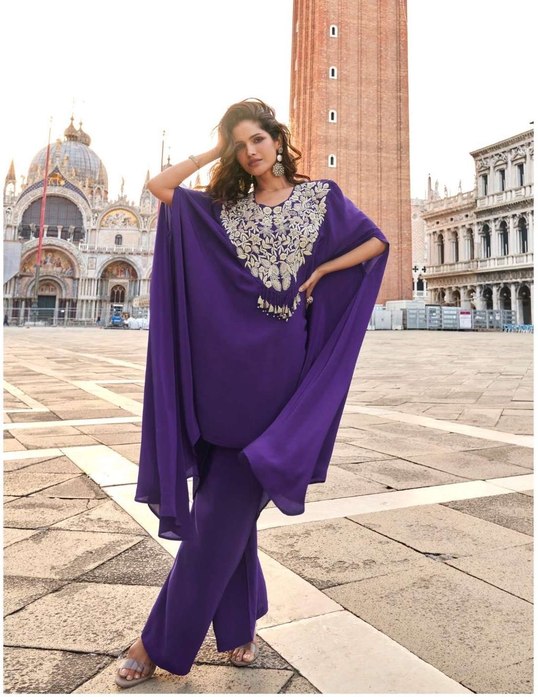 DESIGNER FANCY WEDDING PARTY WEAR PURPLE CROP TOP PAIR COLLECTION IN REAL CHINON FABRIC SY AVIKA 10117