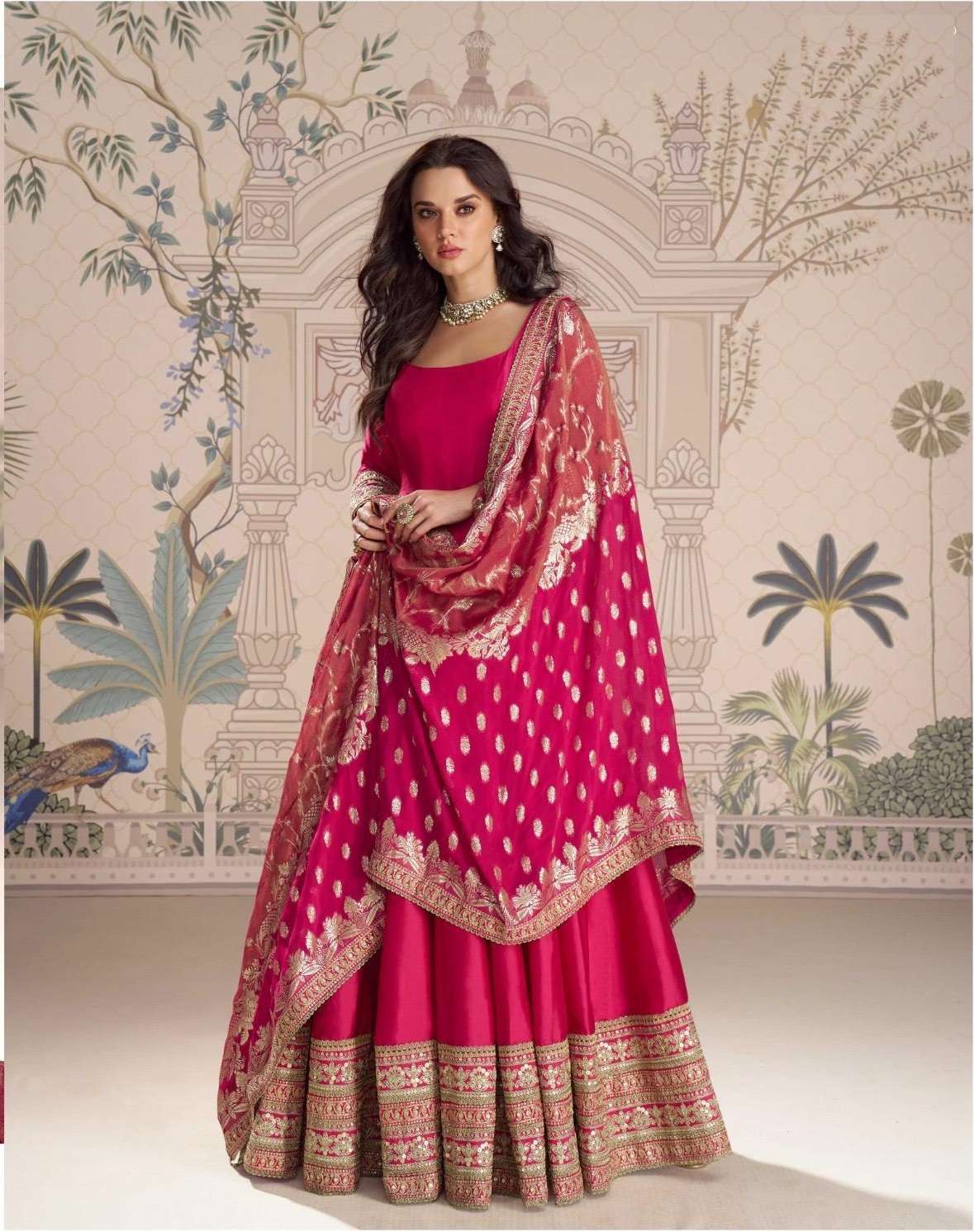 DESIGNER FANCY WEDDING PARTY WEAR REAL SILK PINK ANARKALI SALWAR SUIT GOWN SY ROSHANI 100