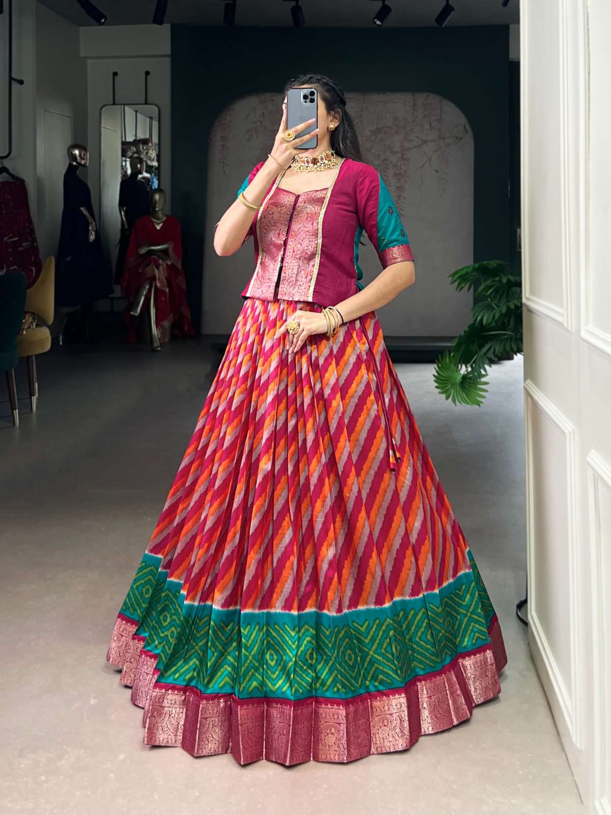 DESIGNER FANCY WEDDING WEAR RED LONG BLOUSE LEHENGA SKIRT COLLECTION NNK 1107 A