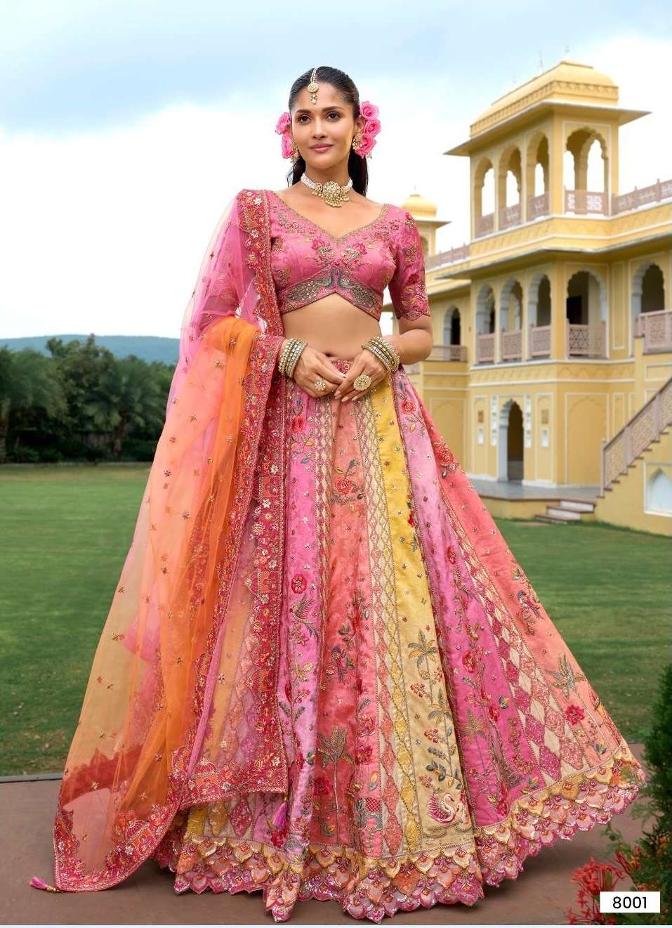 DESIGNER WEDDING BRIDAL WEAR INDIAN HEAVY SILK LEHENGA CHOLI WITH NET DUPATTA SM TATHASTU 8001