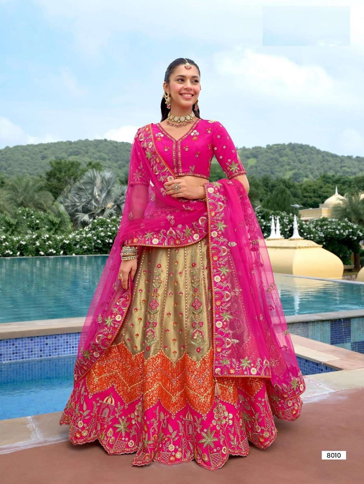 DESIGNER WEDDING BRIDAL WEAR INDIAN HEAVY SILK LEHENGA CHOLI WITH NET DUPATTA SM TATHASTU 8010
