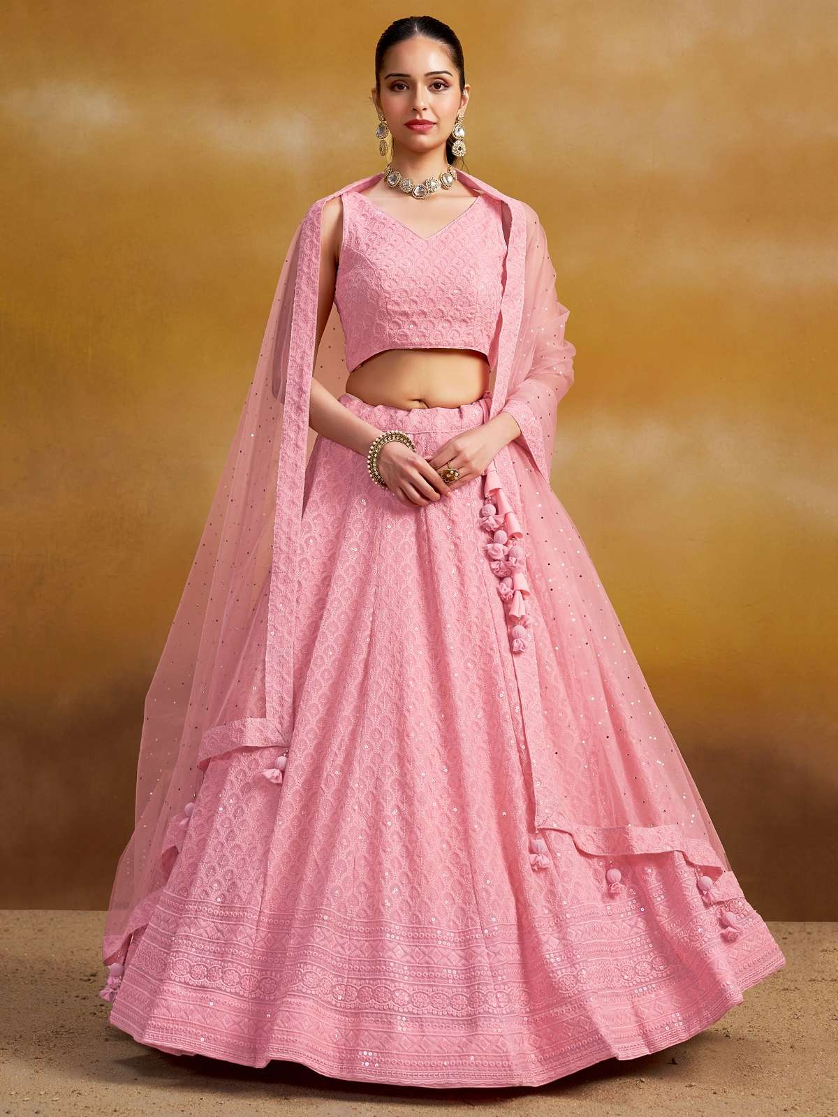 INDIAN DESIGNER BOLLYWOOD WEDDING PARTY WEAR LIGHT PINK GEORGETTE LEHENGA CHOLI ZC 5124 LP