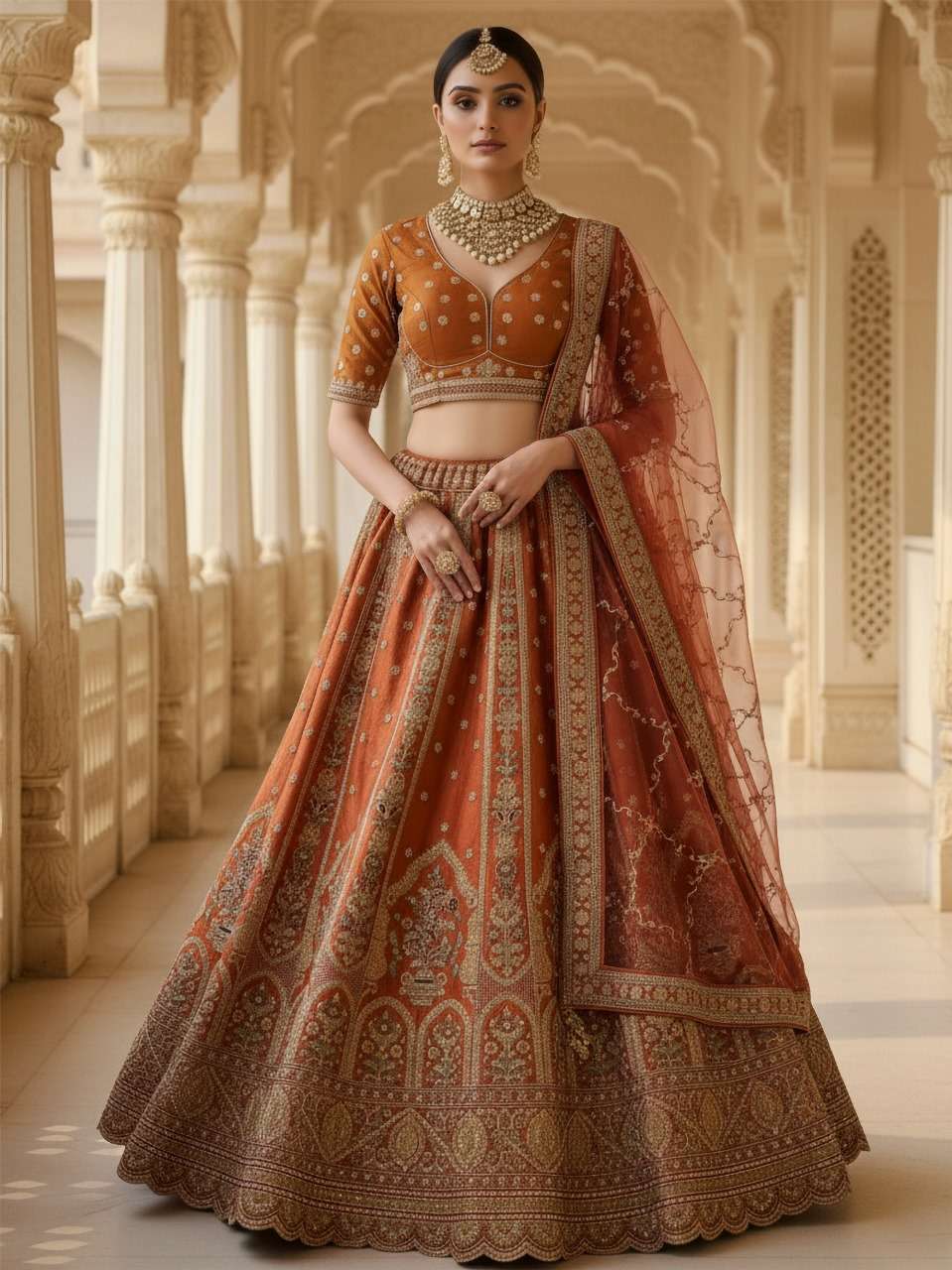DESIGNER BOLLYWOOD BRIDAL WEDDING PARTY WEAR ORANGE SILK LEHENGA CHOLI SENHORA DRESSES SM RISHA A2