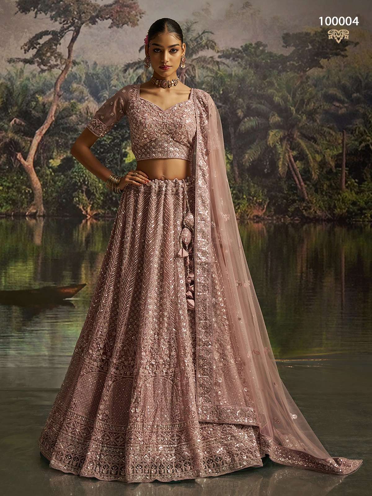 DESIGNER BOLLYWOOD BRIDAL WEDDING PARTY WEAR PINK NET LEHENGA CHOLI SENHORA DRESSES DST ARYA 100004