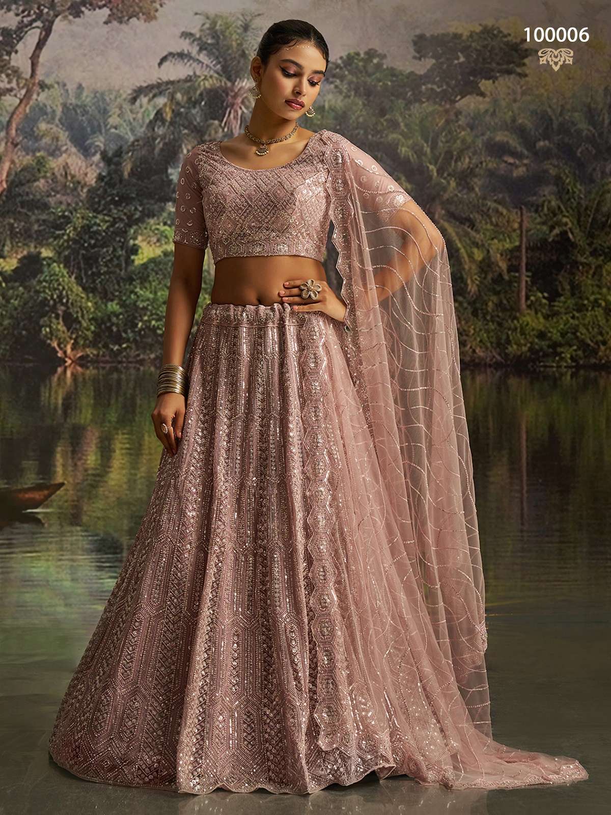 DESIGNER BOLLYWOOD BRIDAL WEDDING PARTY WEAR PINK NET LEHENGA CHOLI SENHORA DRESSES DST ARYA 100006