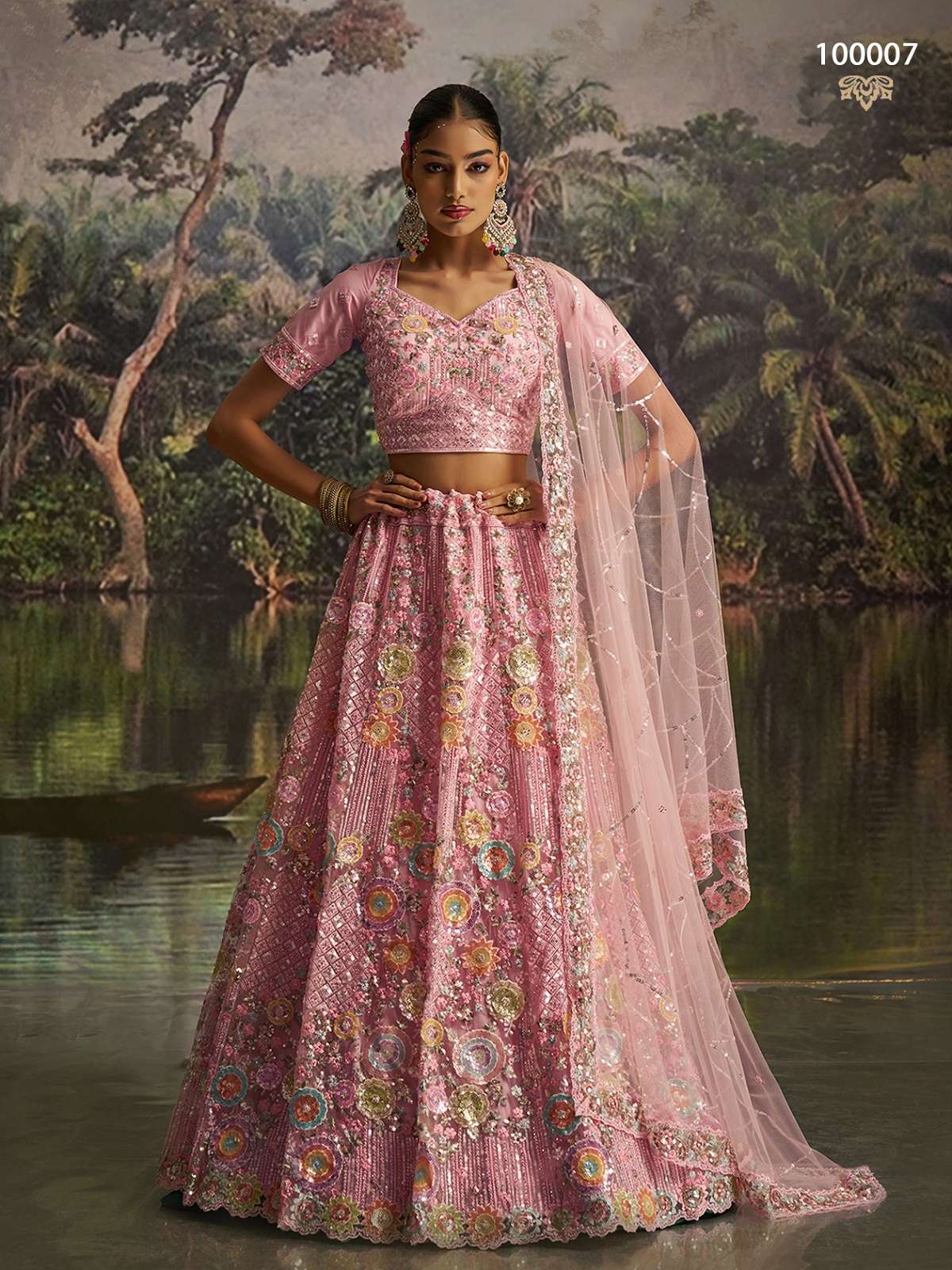 DESIGNER BOLLYWOOD BRIDAL WEDDING PARTY WEAR PINK NET LEHENGA CHOLI SENHORA DRESSES DST ARYA 100007
