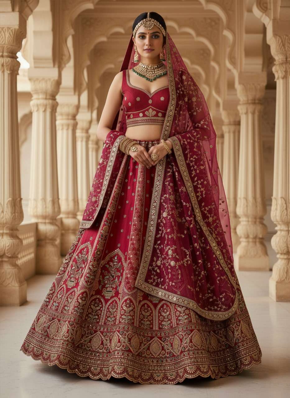 DESIGNER BOLLYWOOD BRIDAL WEDDING PARTY WEAR RED SILK LEHENGA CHOLI SENHORA DRESSES SM RISHA A1