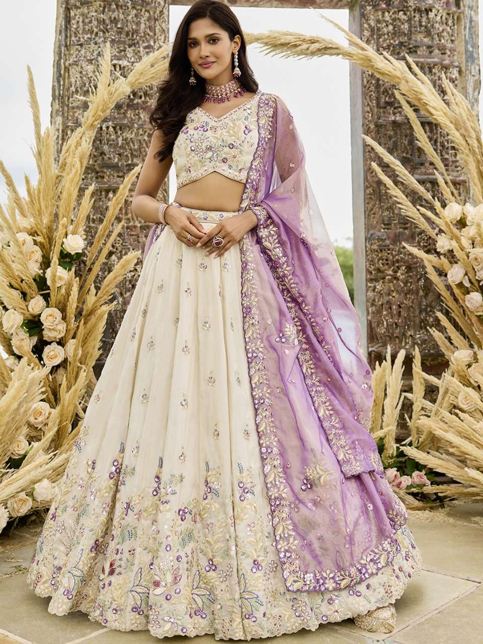 DESIGNER BOLLYWOOD BRIDAL WEDDING PARTY WEAR TISSUE SILK LEHENGA CHOLI SENHORA DRESSES NT 6195