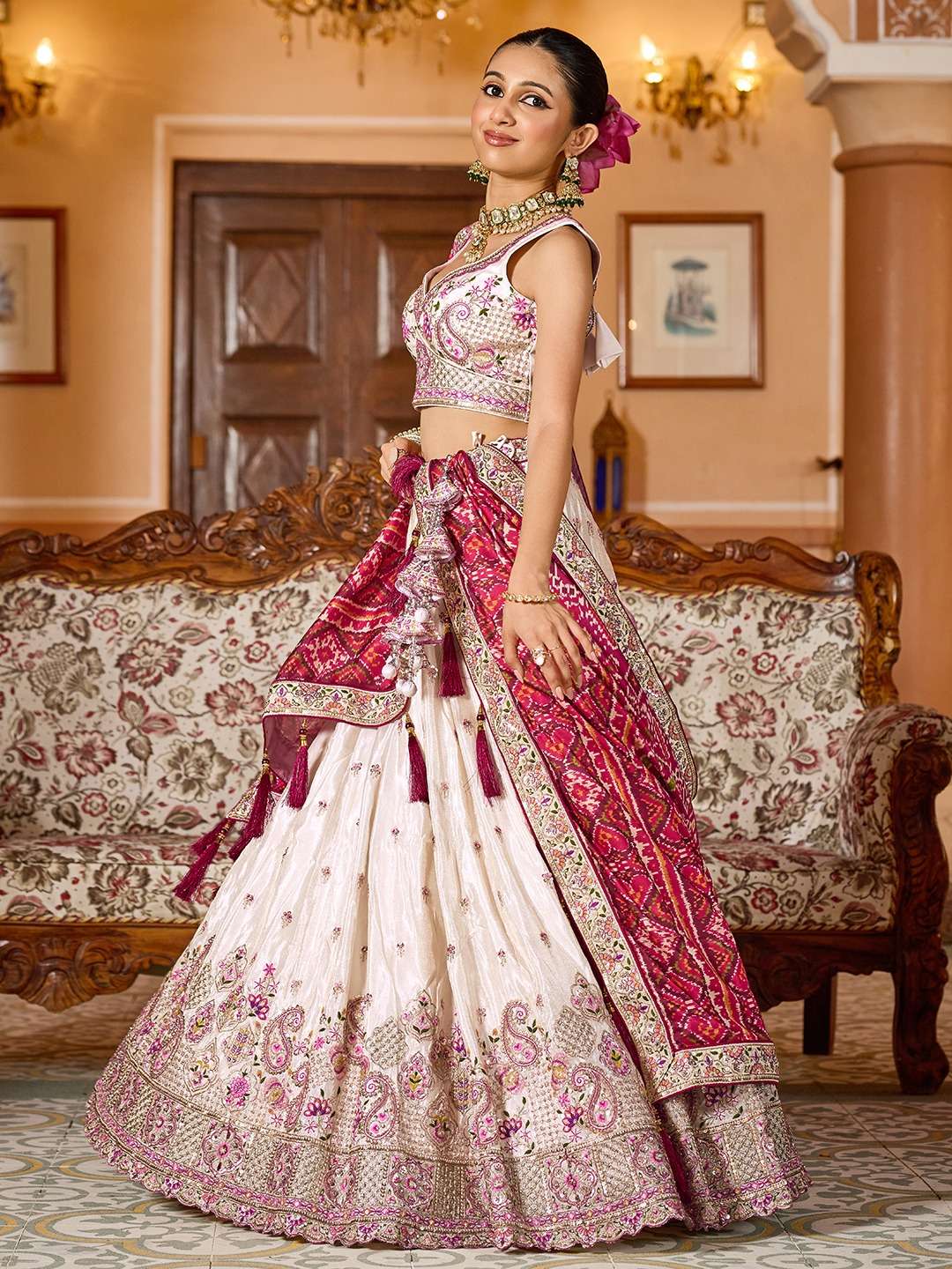 DESIGNER BOLLYWOOD BRIDAL WEDDING PARTY WEAR TISSUE SILK LEHENGA CHOLI SENHORA DRESSES NT 6224 A