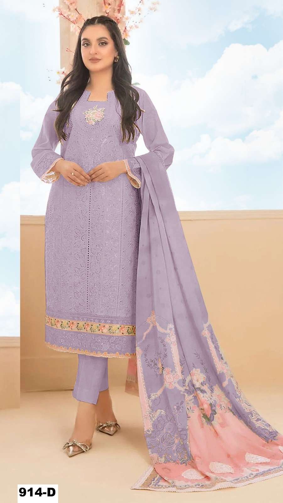 DESIGNER FANCY CAMBRIC COTTON LAVENDER PAKISTANI SALWAR SUIT CP 914 D