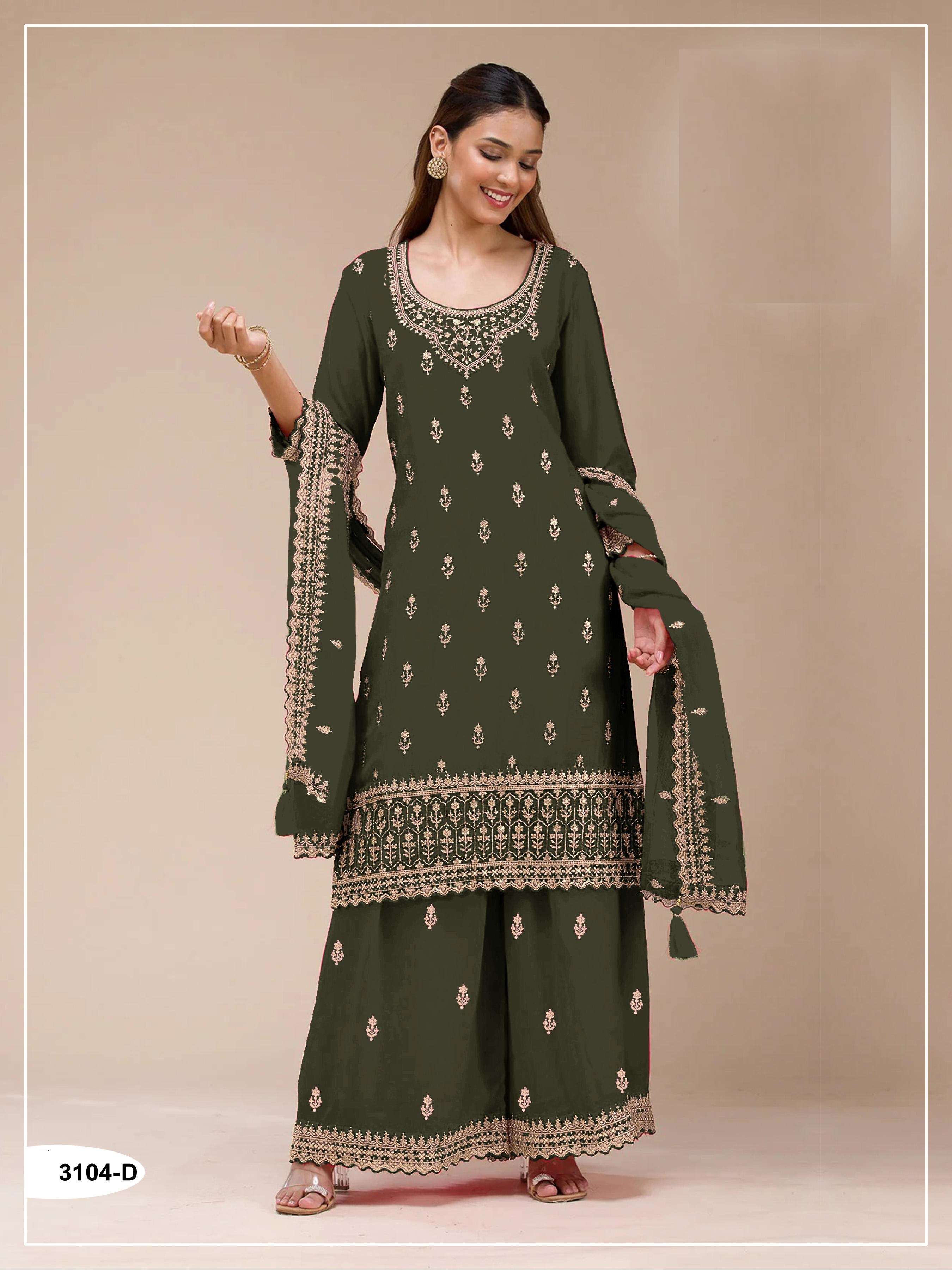 DESIGNER FANCY PARTY WEAR BLOOMING GEORGETTE GREEN SHARARA SALWAR SUIT PALAZZO JG 3104 D