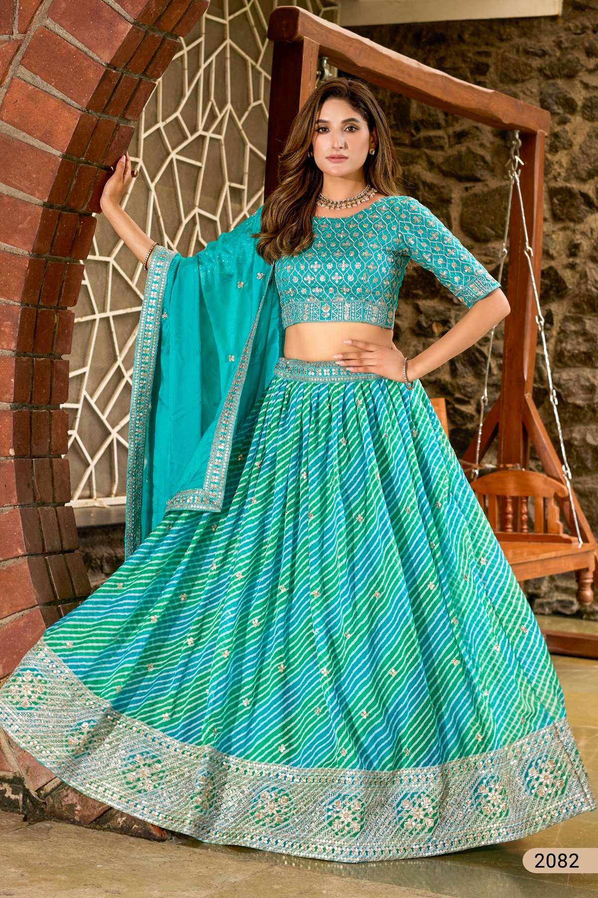 DESIGNER FANCY WEDDING PARTY WEAR BLUE ORGANZA LEHENGA CHOLI ANY MHVS 2082