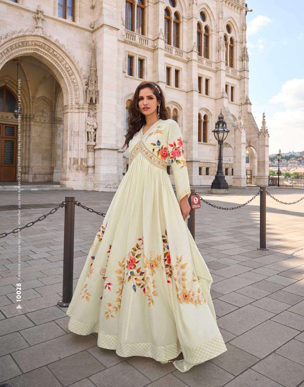 DESIGNER FANCY WEDDING PARTY WEAR CRUSH SILK WHITE ANARKALI SALWAR SUIT GOWN SY JHALAK 10028