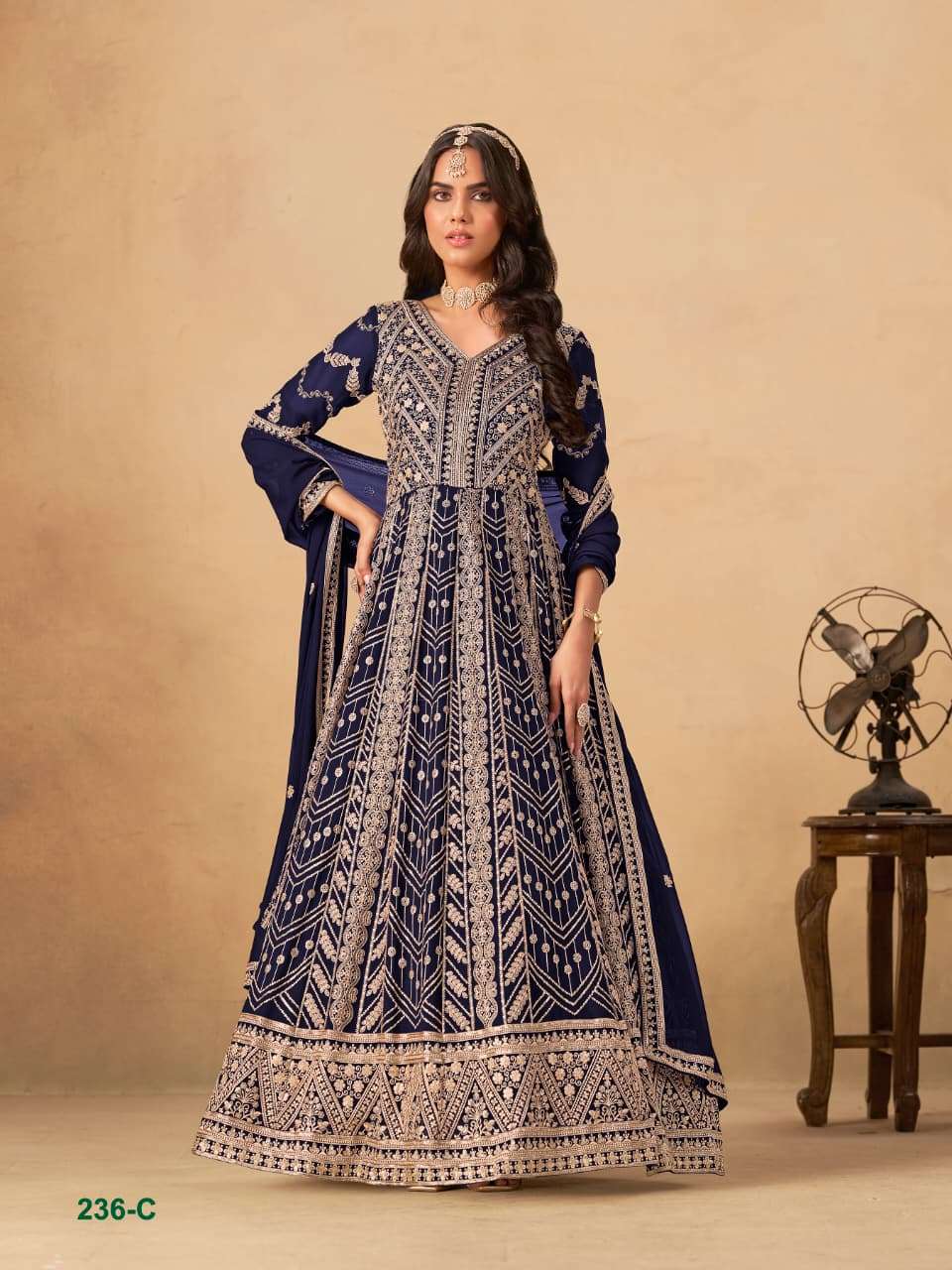 DESIGNER FANCY WEDDING PARTY WEAR FAUX GEORGETTE BLUE ANARKALI SALWAR SUIT GOWN ANY 236 C