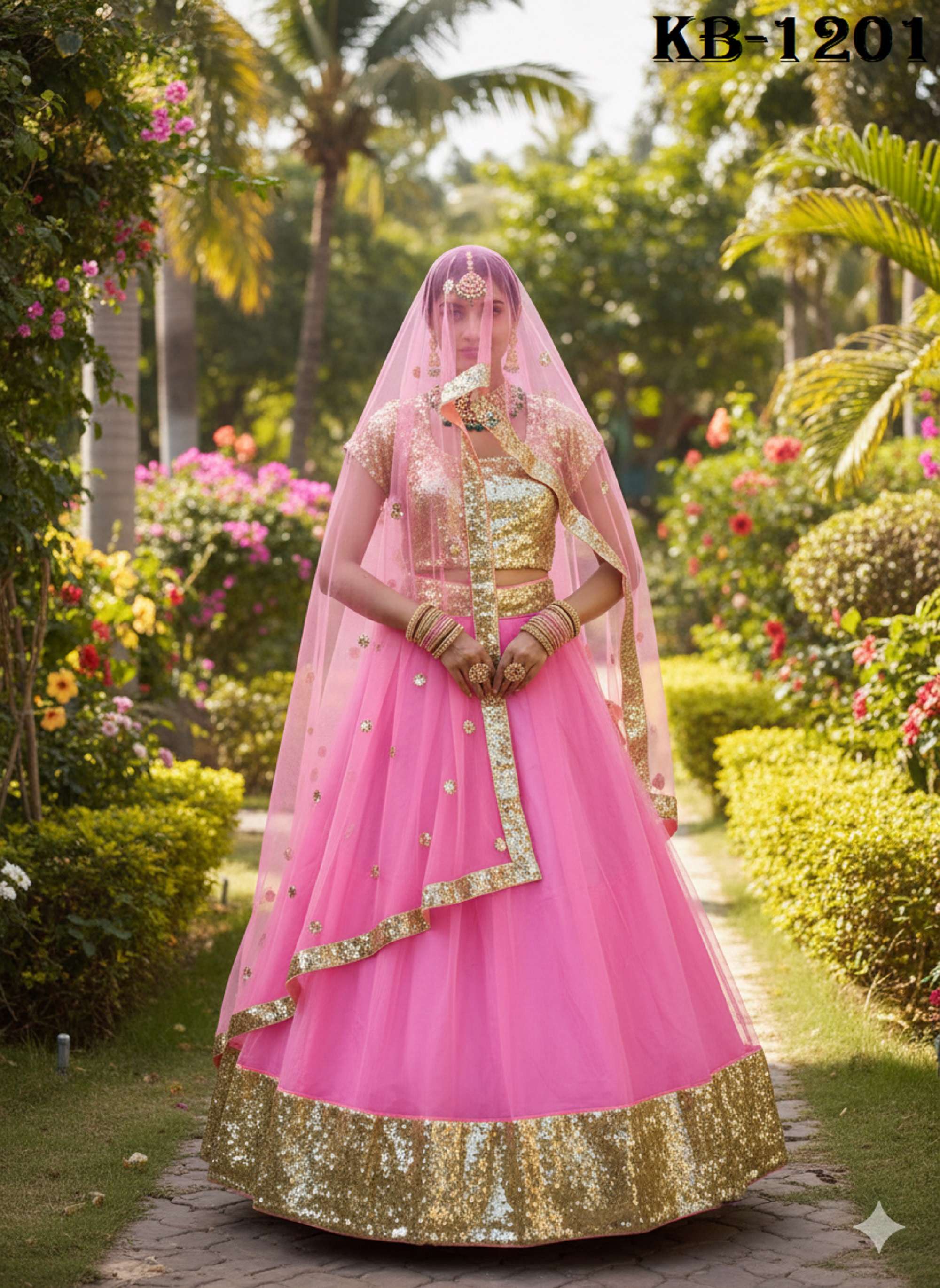 DESIGNER FANCY WEDDING PARTY WEAR PINK LEHENGA CHOLI IN NET KB 1201 A