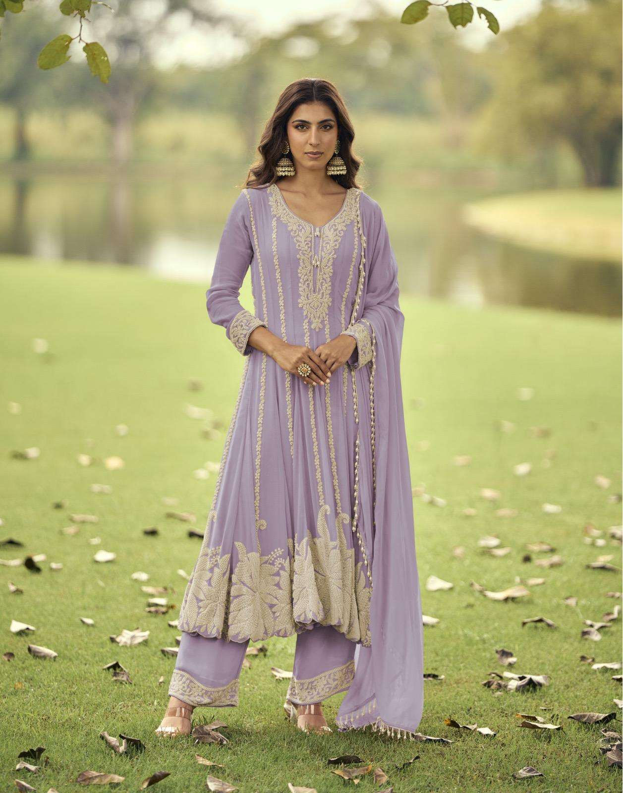 DESIGNER FANCY WEDDING PARTY WEAR PREMIUM GEORGETTE PURPLE SEMI ANARKALI SALWAR SUIT SY ISHIKA 10219