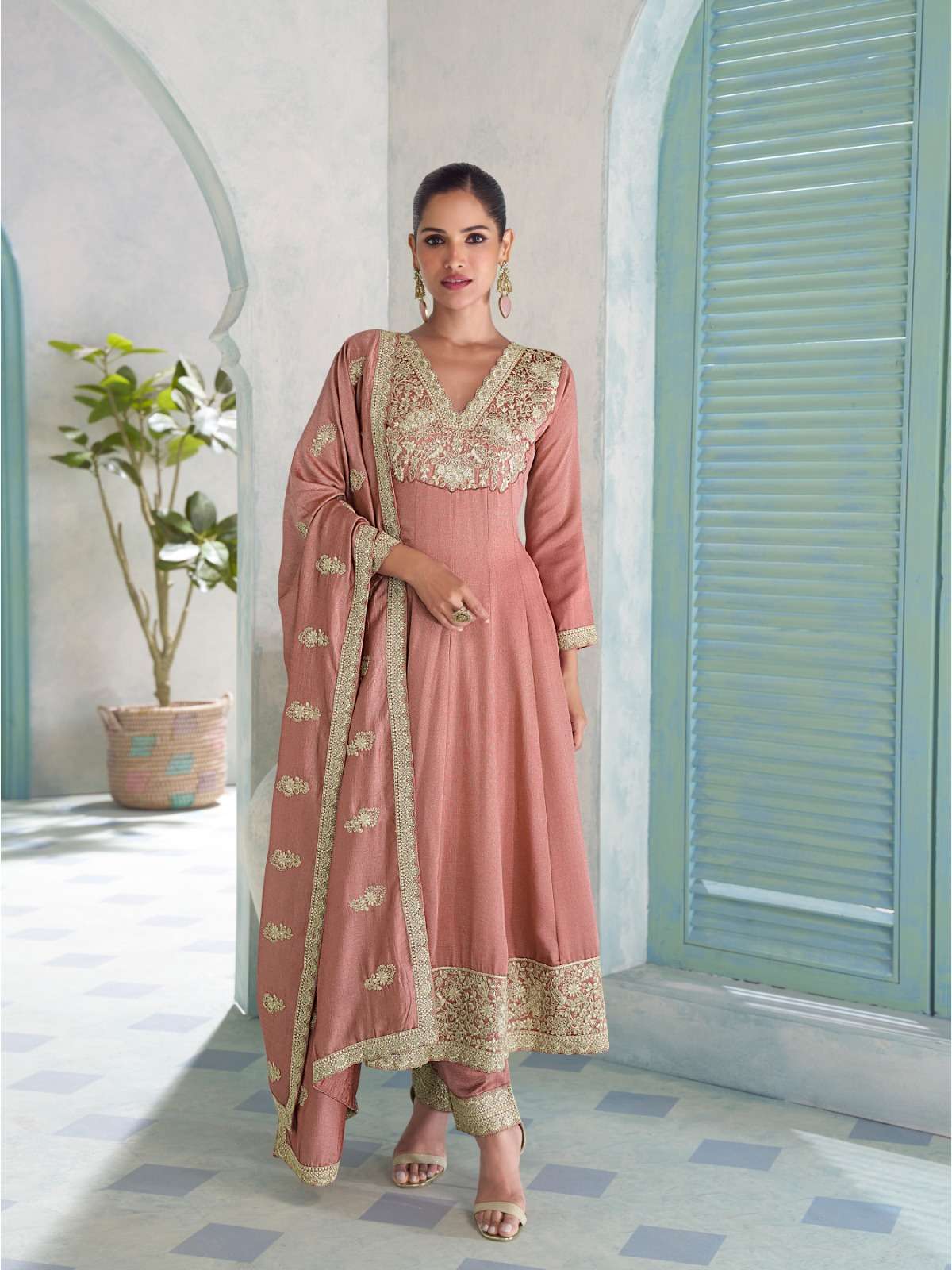DESIGNER FANCY WEDDING PARTY WEAR PREMIUM SILK PEACH SALWAR SUIT KL VIHANIKA 10446 B