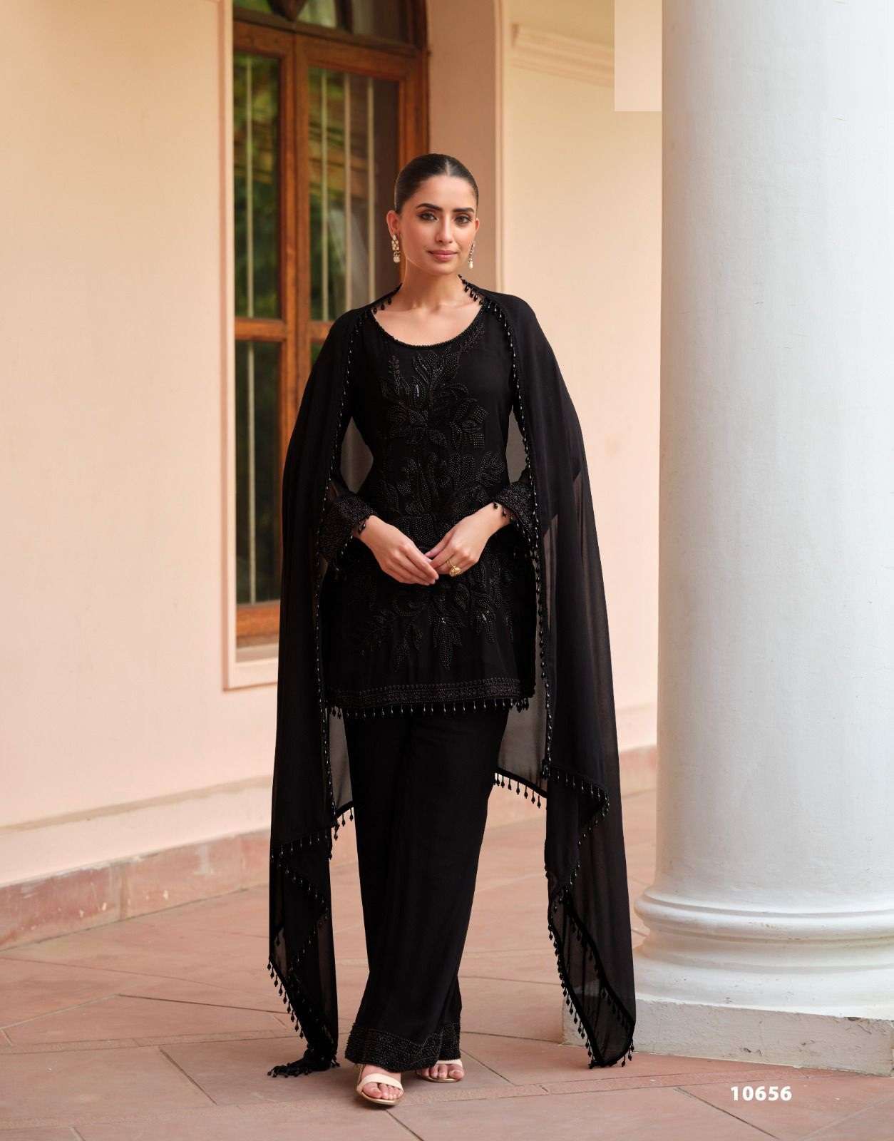 DESIGNER FANCY WEDDING PARTY WEAR REAL GEORGETTE BLACK SALWAR SUIT GOWN SY VARINA 10656