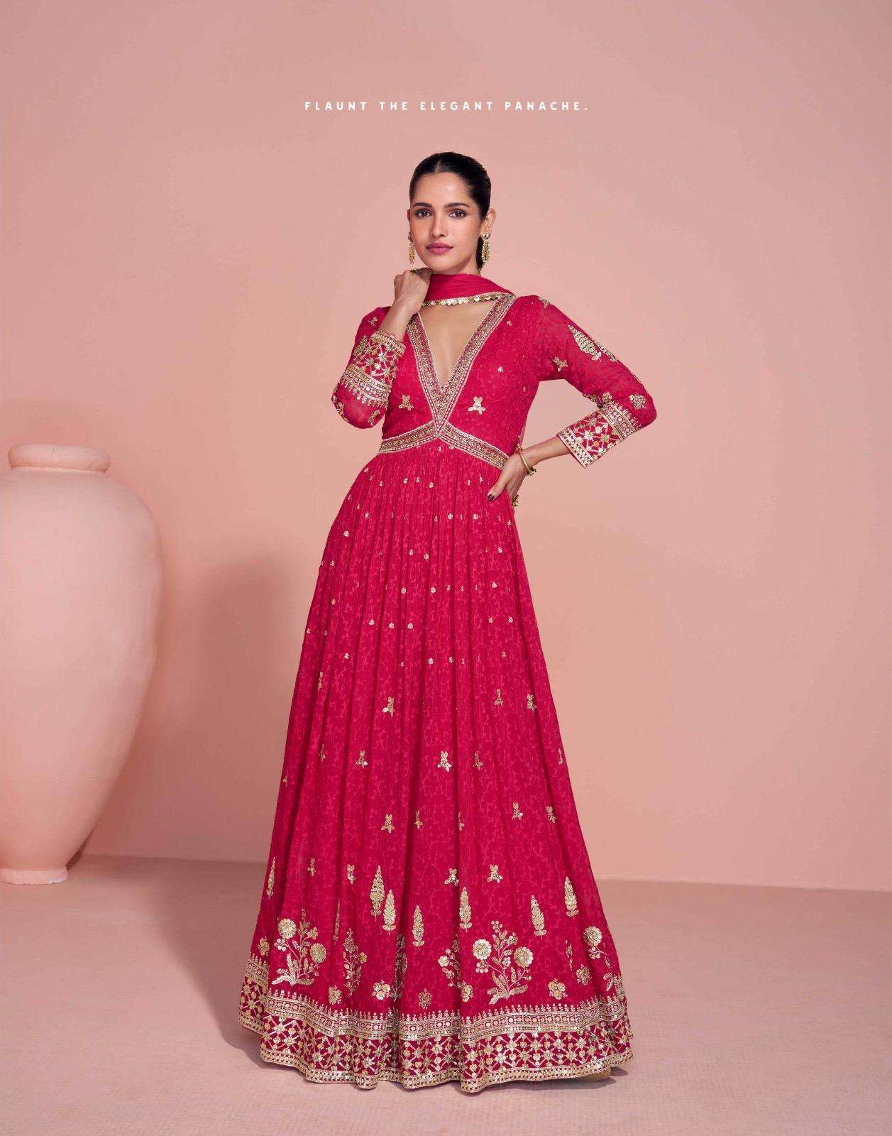 DESIGNER FANCY WEDDING PARTY WEAR REAL GEORGETTE RANI PINK ANARKALI SALWAR SUIT GOWN SY NAVYA 5676