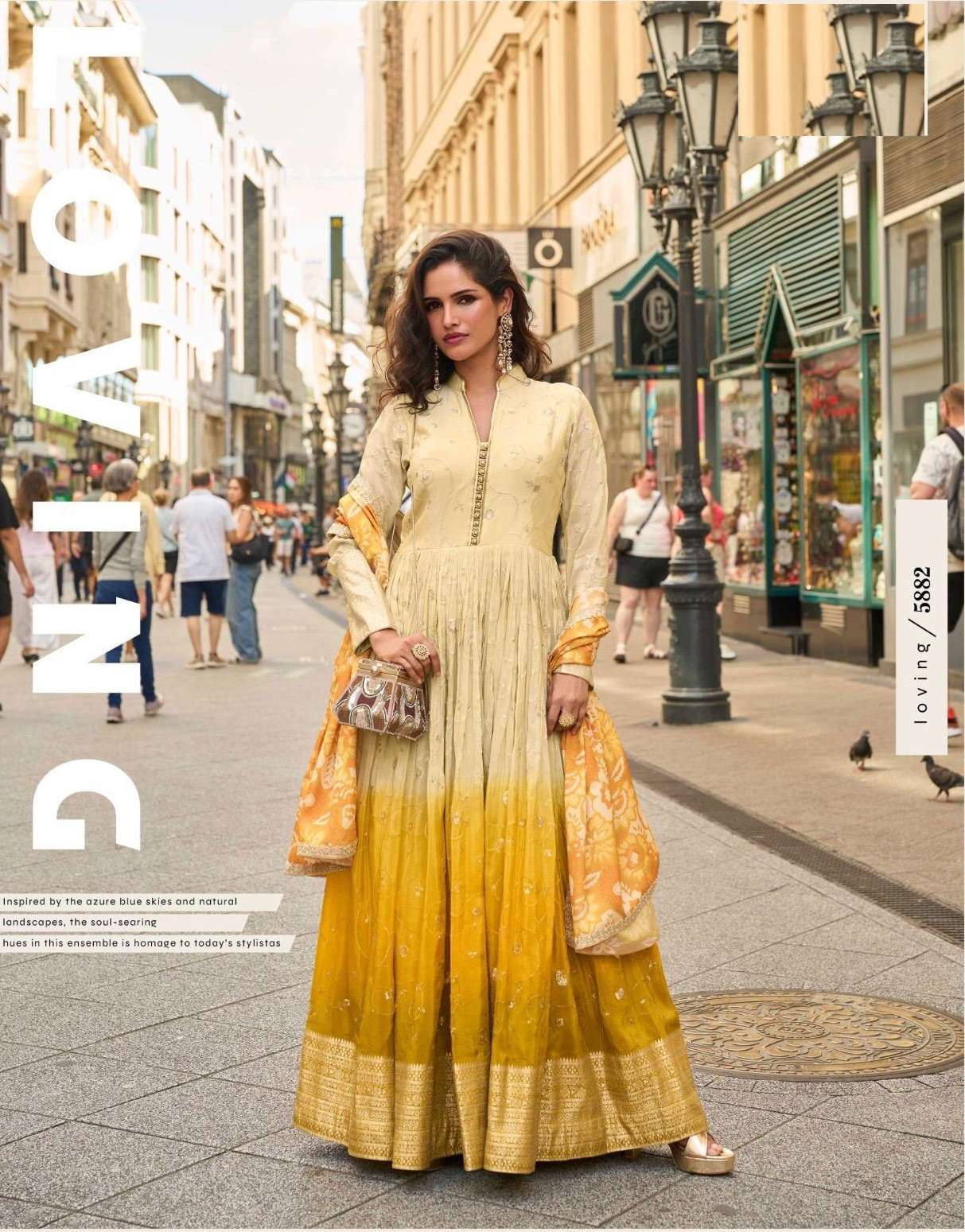 DESIGNER FANCY WEDDING PARTY WEAR REAL SIMAR SILK BEIGE YELLOW ANARKALI SALWAR SUIT GOWN SY NOORZAHA 5882