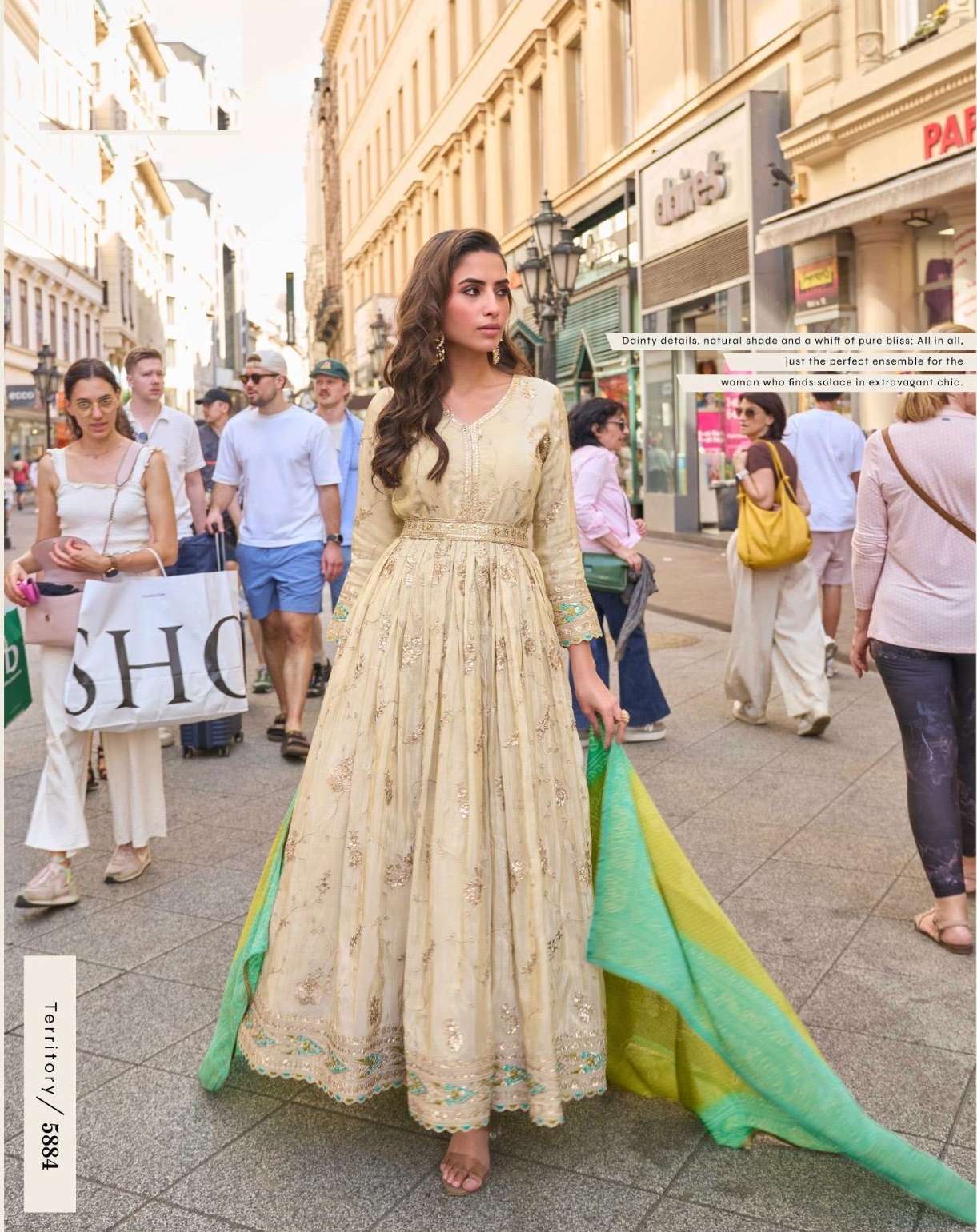 DESIGNER FANCY WEDDING PARTY WEAR REAL SIMAR SILK BEIGE GREEN ANARKALI SALWAR SUIT GOWN SY NOORZAHA 5884