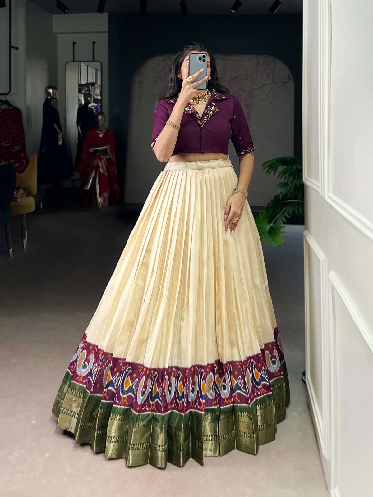 DESIGNER FANCY WEDDING WEAR POLY COTTON BEIGE LEHENGA SKIRT BLOUSE COLLECTION NNK 1135 B