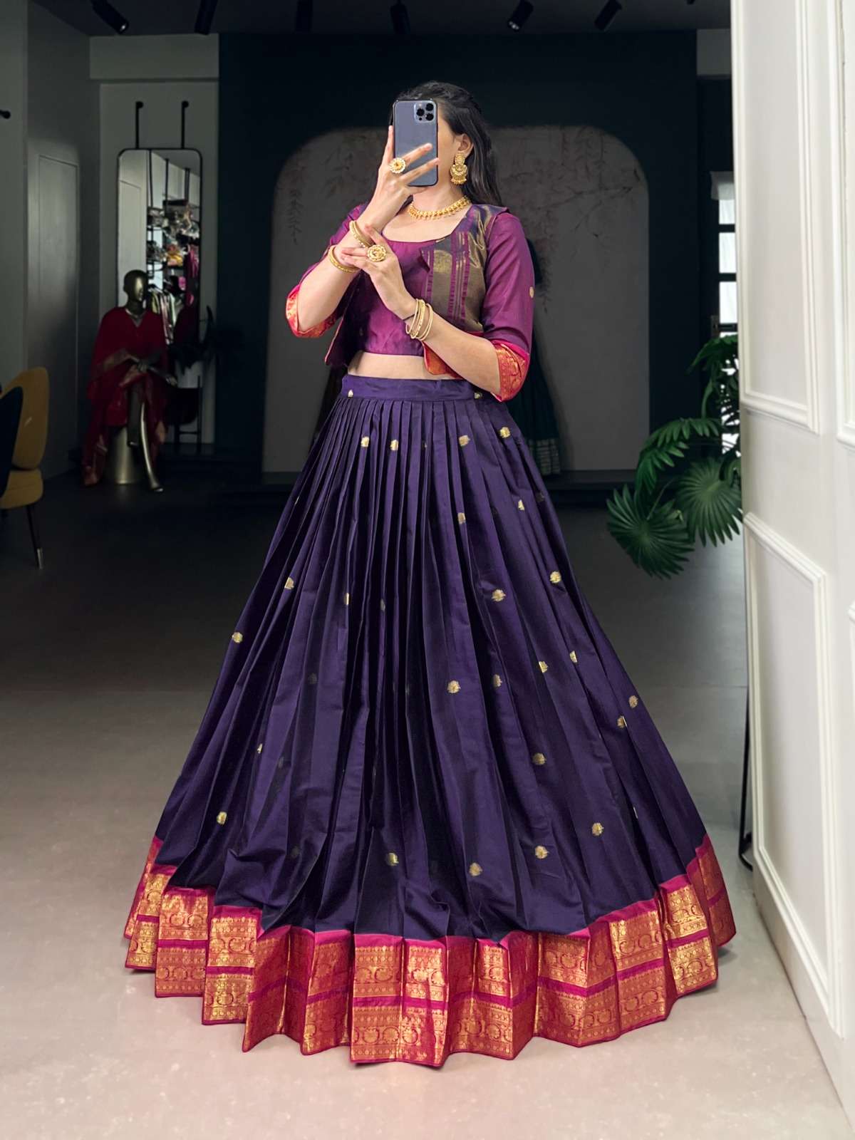 DESIGNER FANCY WEDDING WEAR POLY COTTON PURPLE LEHENGA SKIRT BLOUSE COLLECTION NNK 1133 B