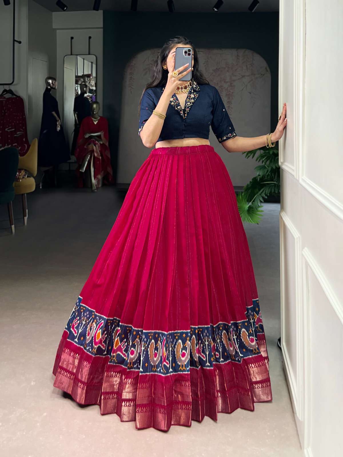 DESIGNER FANCY WEDDING WEAR POLY COTTON RED LEHENGA SKIRT BLOUSE COLLECTION NNK 1135 C