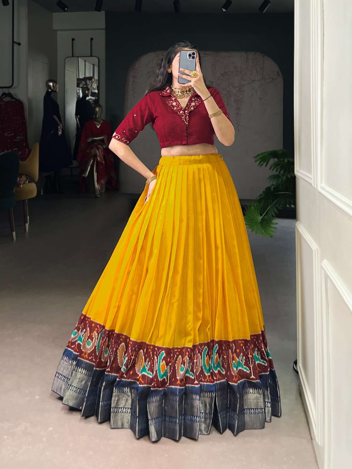 DESIGNER FANCY WEDDING WEAR POLY COTTON YELLOW LEHENGA SKIRT BLOUSE COLLECTION NNK 1135 A