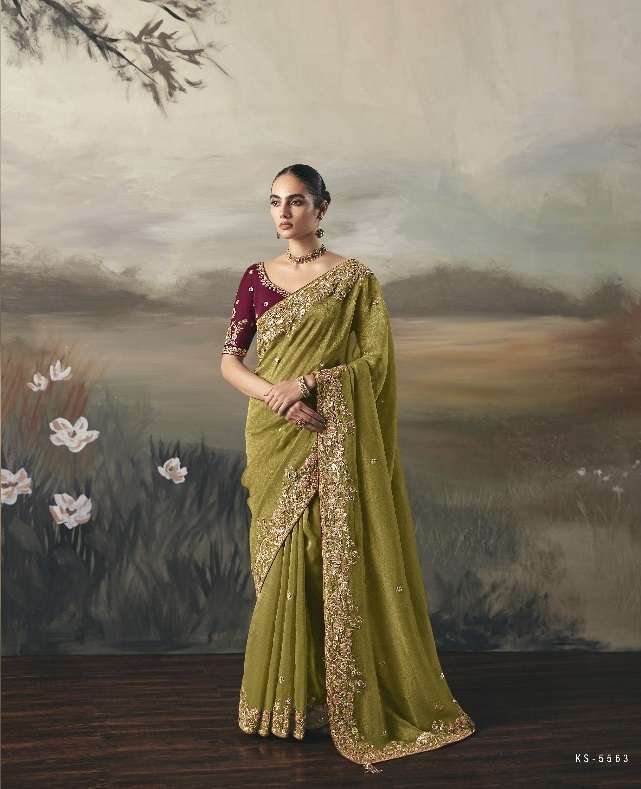 DESIGNER PARTY WEAR HEAVY GREEN SILK SAREE WITH SEQUENCE WORK COLLECTION SM KIMORA SILSILA 5563