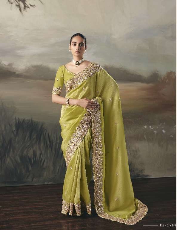 DESIGNER PARTY WEAR HEAVY GREEN SILK SAREE WITH SEQUENCE WORK COLLECTION SM KIMORA SILSILA 5568