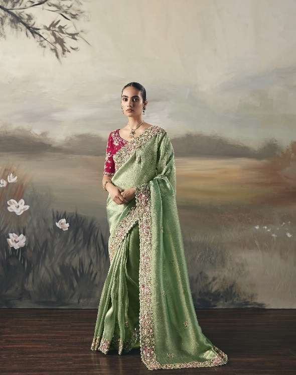 DESIGNER PARTY WEAR HEAVY GREEN SILK SAREE WITH SEQUENCE WORK COLLECTION SM KIMORA SILSILA 5571