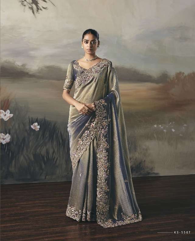DESIGNER PARTY WEAR HEAVY GREY SILK SAREE WITH SEQUENCE WORK COLLECTION SM KIMORA SILSILA 5567