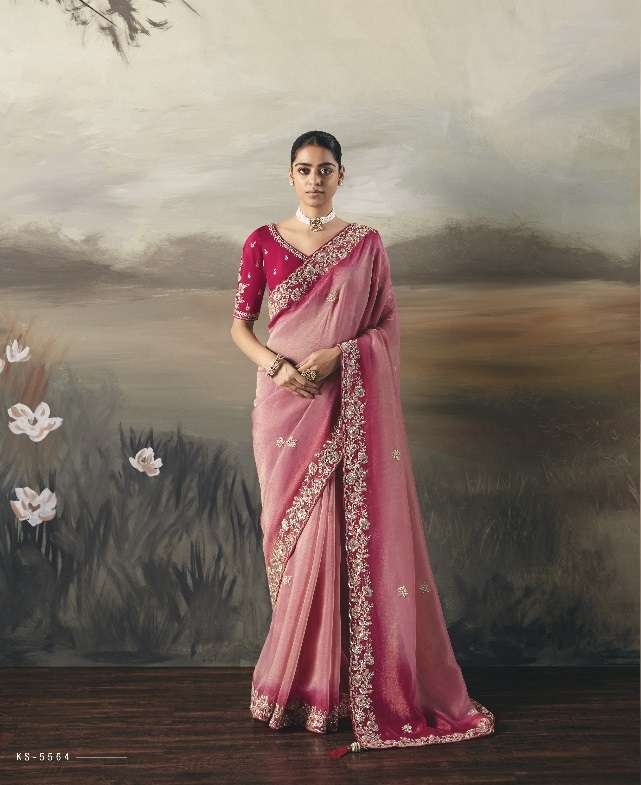 DESIGNER PARTY WEAR HEAVY PINK SILK SAREE WITH SEQUENCE WORK COLLECTION SM KIMORA SILSILA 5564