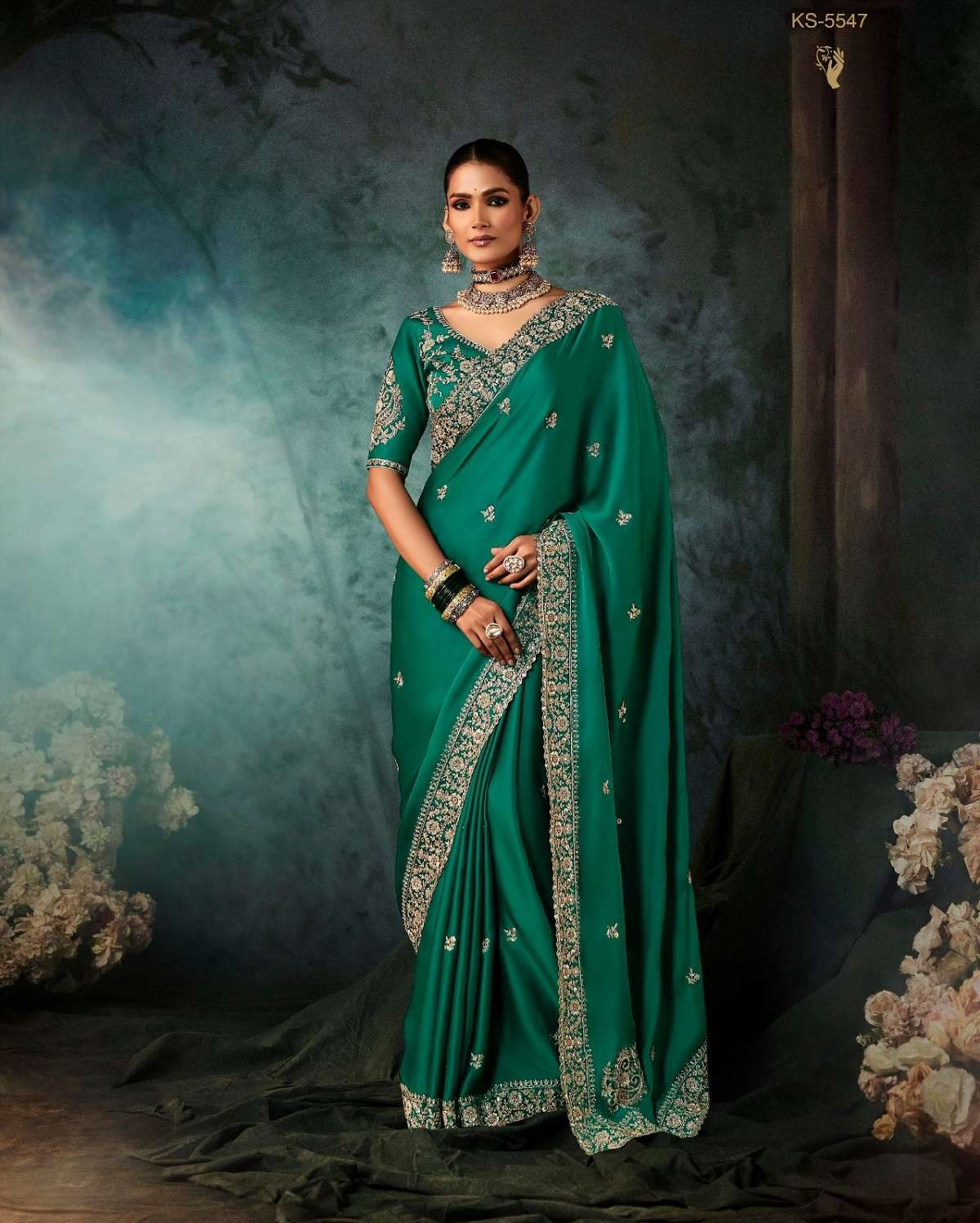 DESIGNER PARTY WEAR HEAVY SILK GREEN SAREE WITH SEQUENCE WORK COLLECTION SM KIMORA 5547