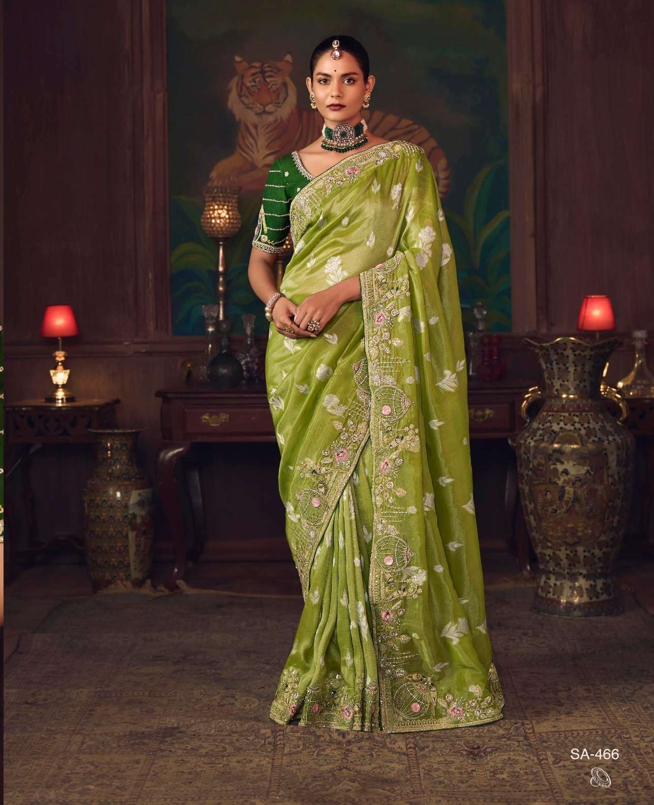 DESIGNER PARTY WEAR HEAVY SILK GREEN SAREE WITH SEQUENCE WORK COLLECTION SM KIMORA SHAGUN 466