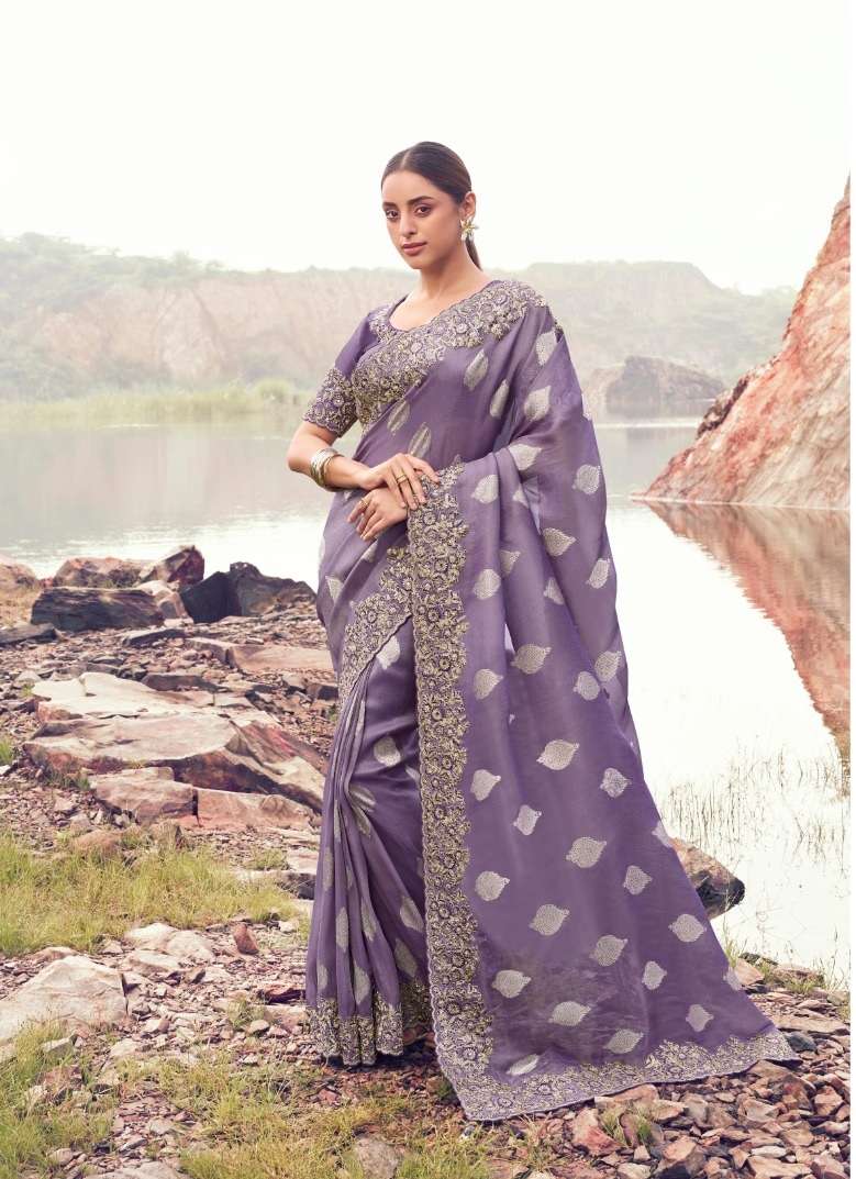 DESIGNER PARTY WEAR HEAVY SILK LAVENDER SAREE WITH SEQUENCE BEAD WORK COLLECTION SM SULAKSHMI 8603