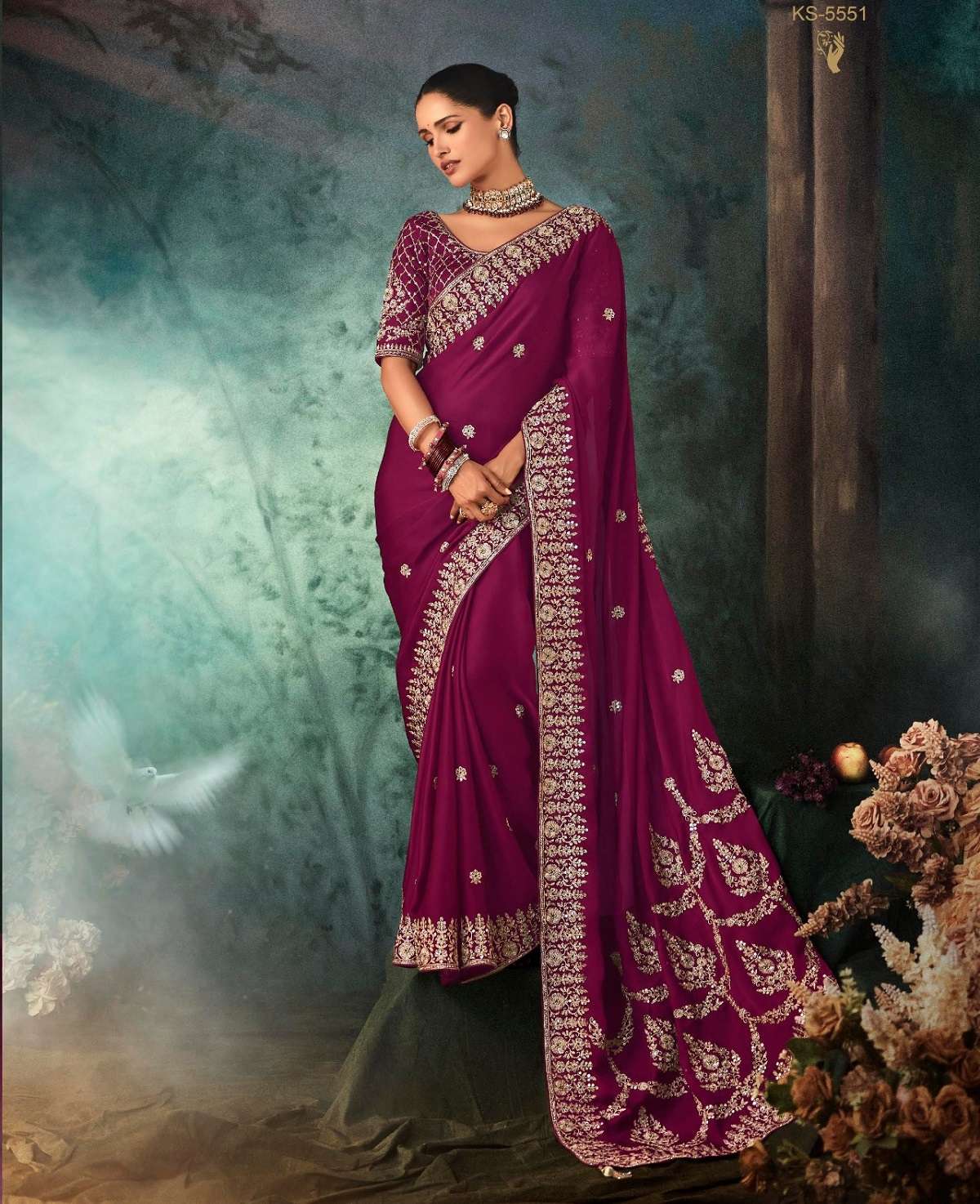 DESIGNER PARTY WEAR HEAVY SILK MAGENTA SAREE WITH SEQUENCE WORK COLLECTION SM KIMORA 5551