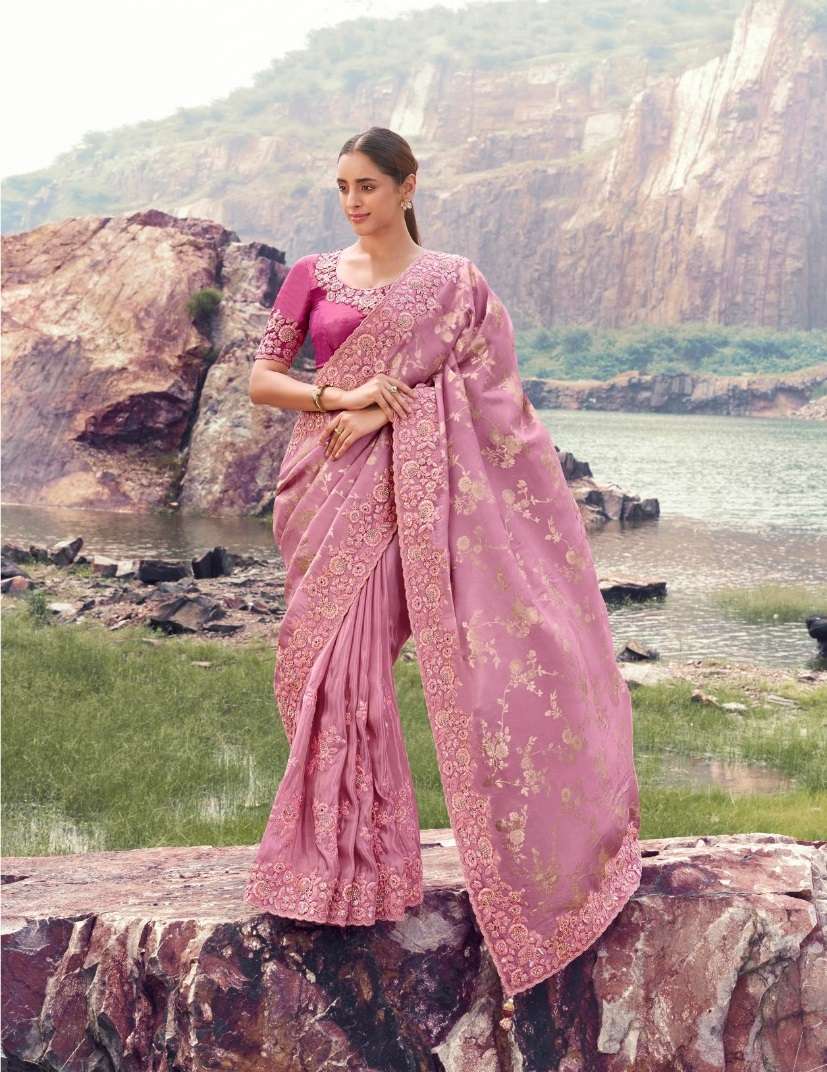 DESIGNER PARTY WEAR HEAVY SILK PINK SAREE WITH SEQUENCE BEAD WORK COLLECTION SM SULAKSHMI 8611