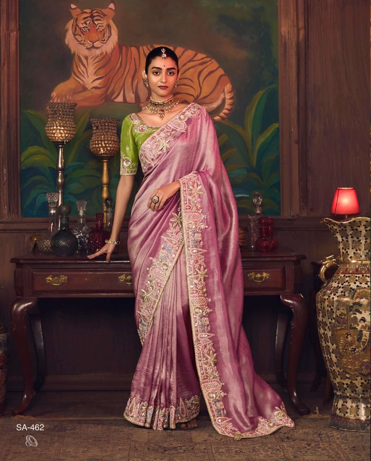 DESIGNER PARTY WEAR HEAVY SILK PINK SAREE WITH SEQUENCE WORK COLLECTION SM KIMORA SHAGUN 462